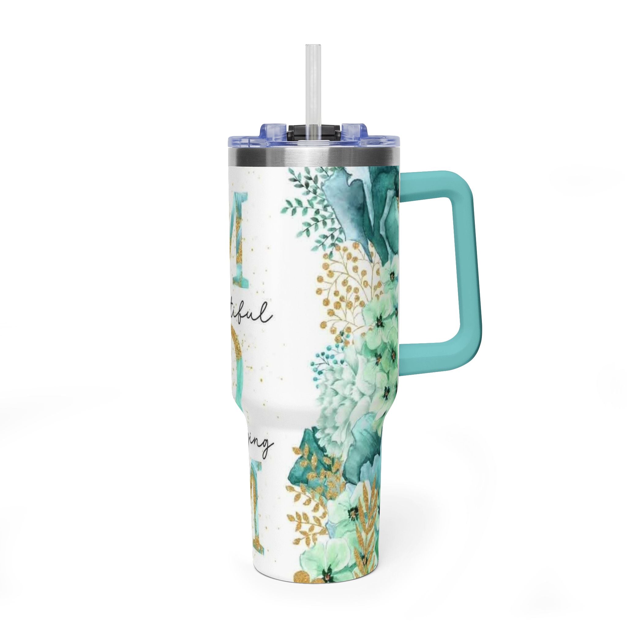 Mom Floral 40oz Vacuum Tumbler – Insulated Travel Mug with 'Mom Beautiful Amazing' Design