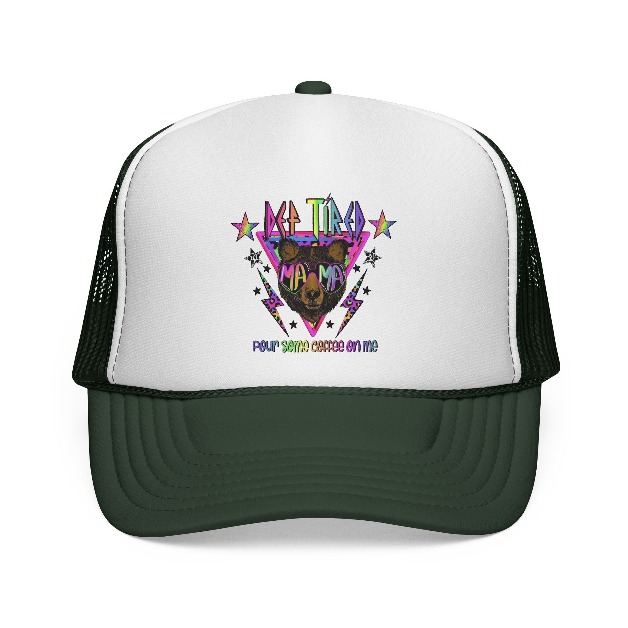 Neon Mountain Bear Trucker Cap | Retro Stars Graphic Trucker Cap