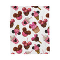 Pink Mickey Treats Velveteen Plush Blanket — Cute Disney Snack Pattern Cozy Throw