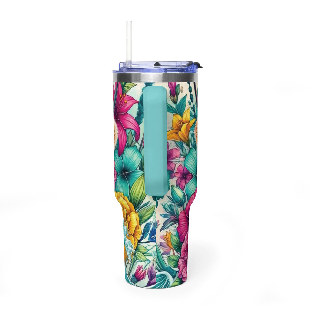40oz Thermal Tumbler – Floral Highland Cow Insulated Travel Mug