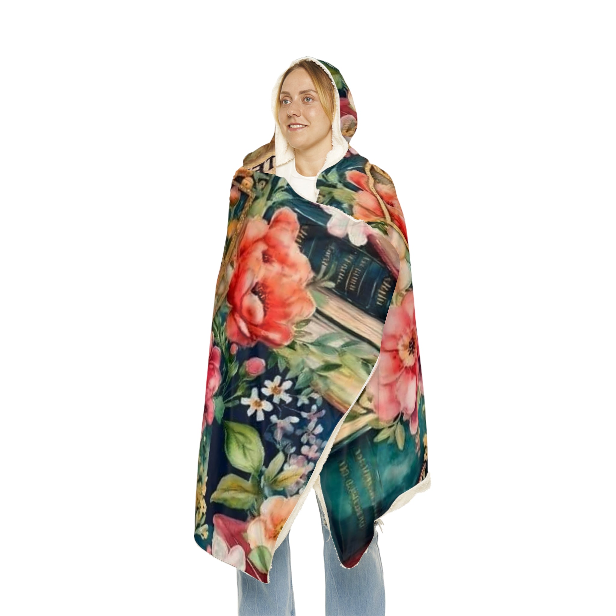 Easily Distracted by Books Hooded Blanket — Floral Reader Throw