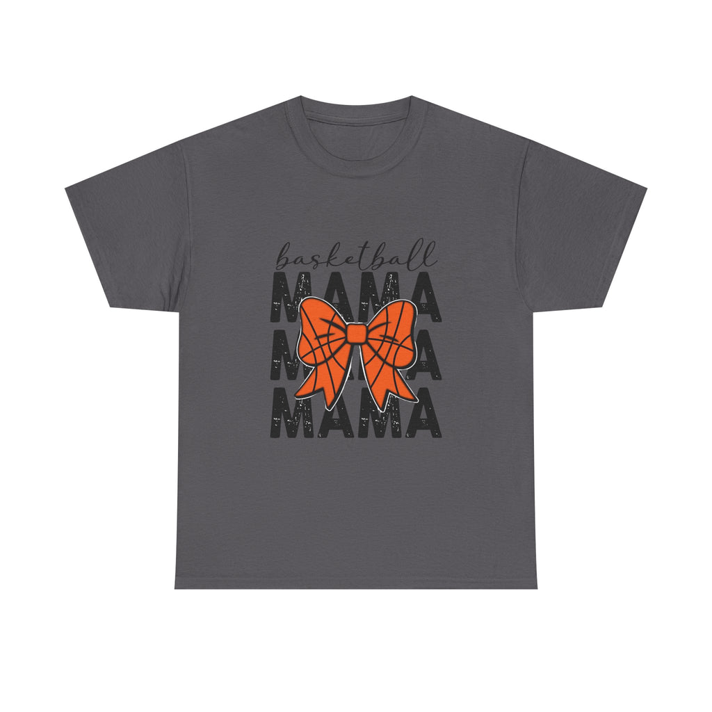 Basketball Mama T-Shirt — 'Basketball' Script with Orange Bow Design