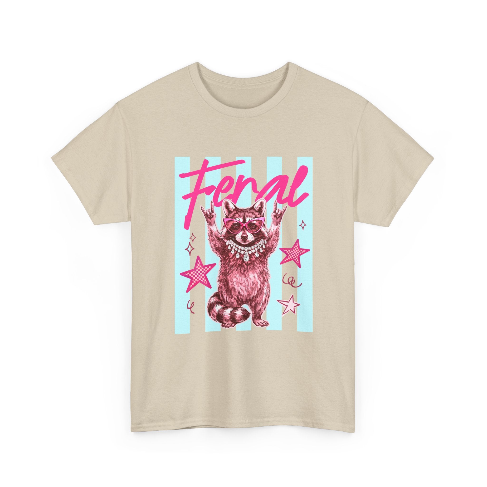 Feral Raccoon Graphic Tee - Retro Pink & Aqua Vintage Animal T-Shirt
