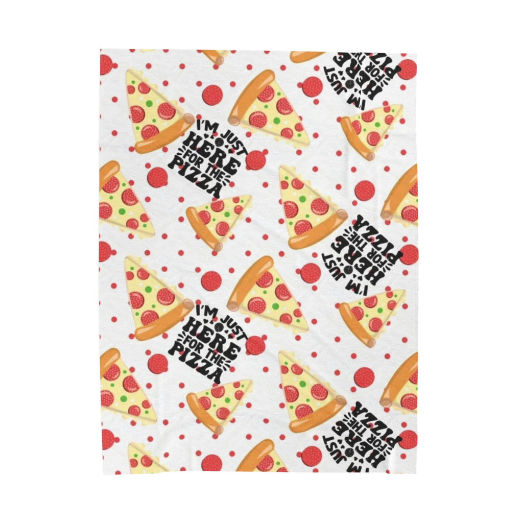 Pizza Pattern Velveteen Plush Blanket — “I’m Just Here for the Pizza” Cozy Throw
