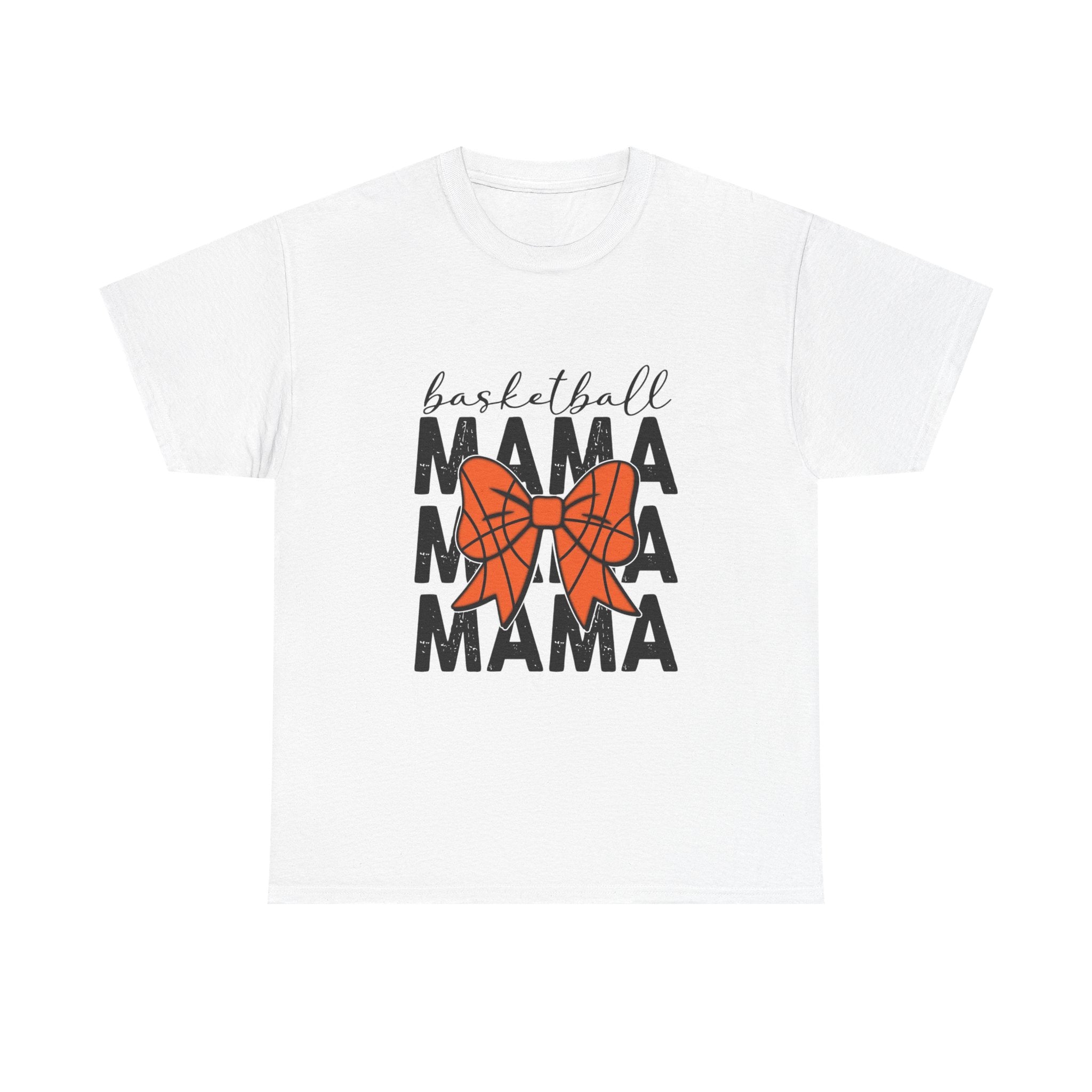 Basketball Mama T-Shirt — 'Basketball' Script with Orange Bow Design