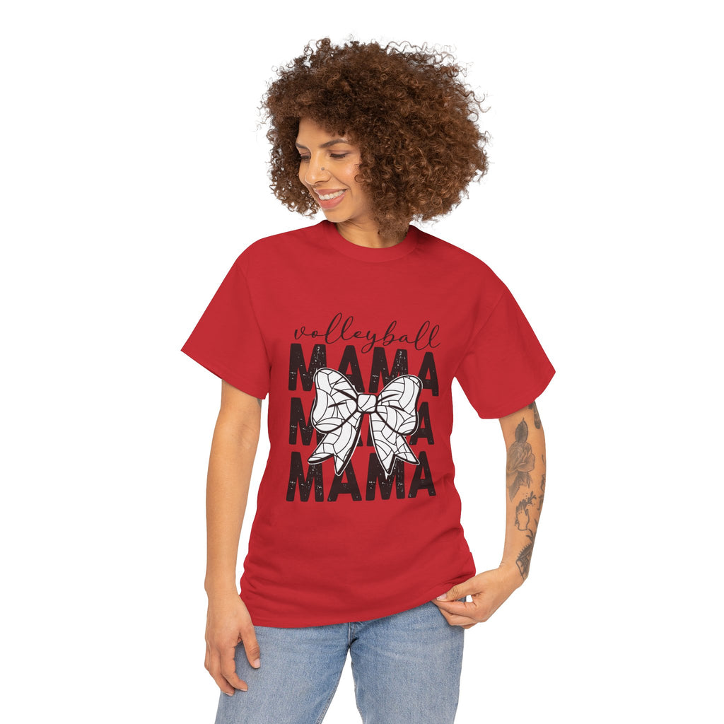 Volleyball Mama T-Shirt — Sporty Mom Graphic Tee with Volleyball Bow