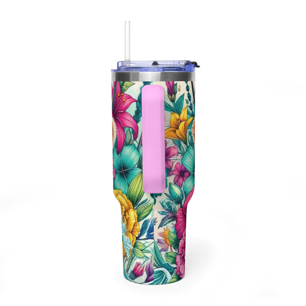 40oz Thermal Tumbler – Floral Highland Cow Insulated Travel Mug