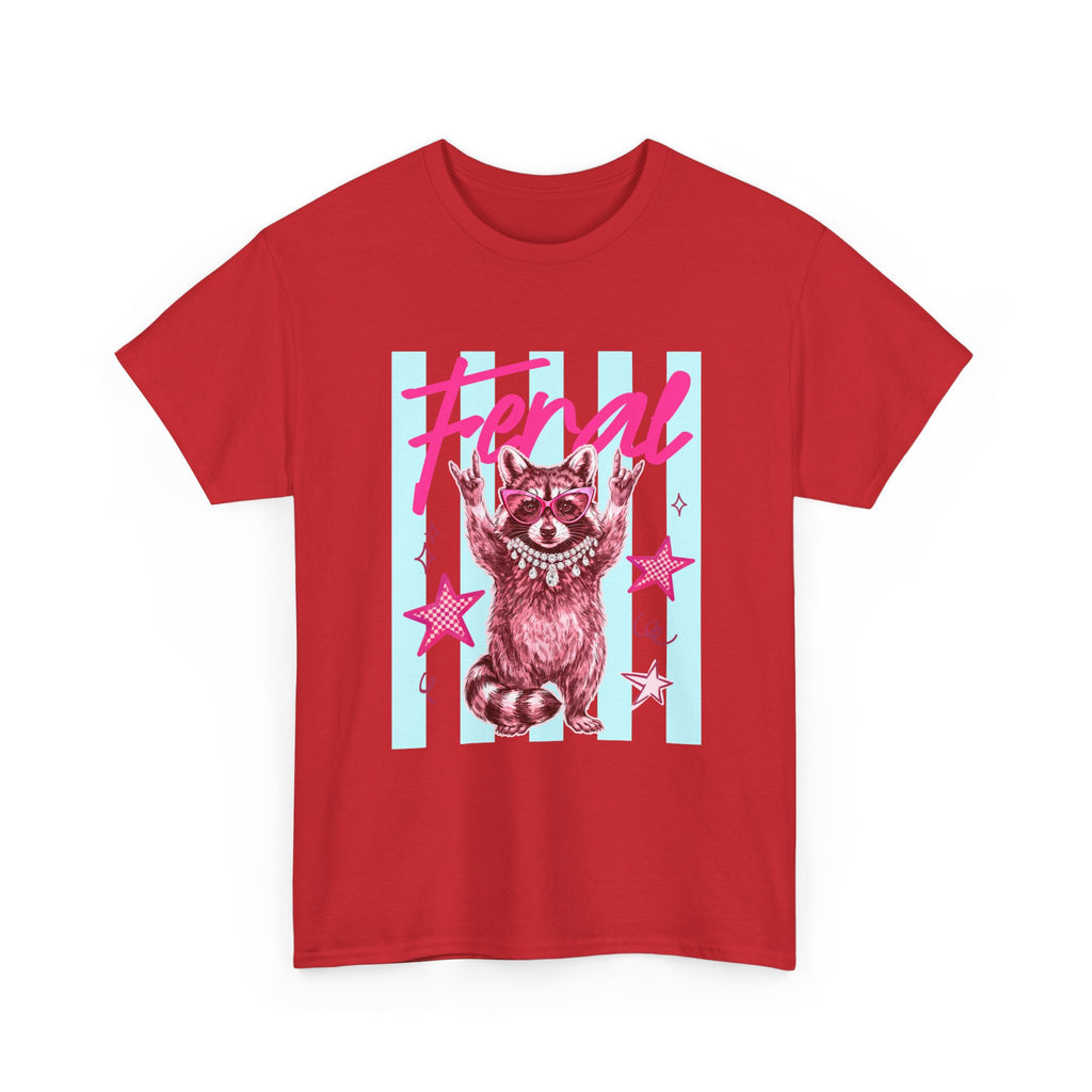 Feral Raccoon Graphic Tee - Retro Pink & Aqua Vintage Animal T-Shirt