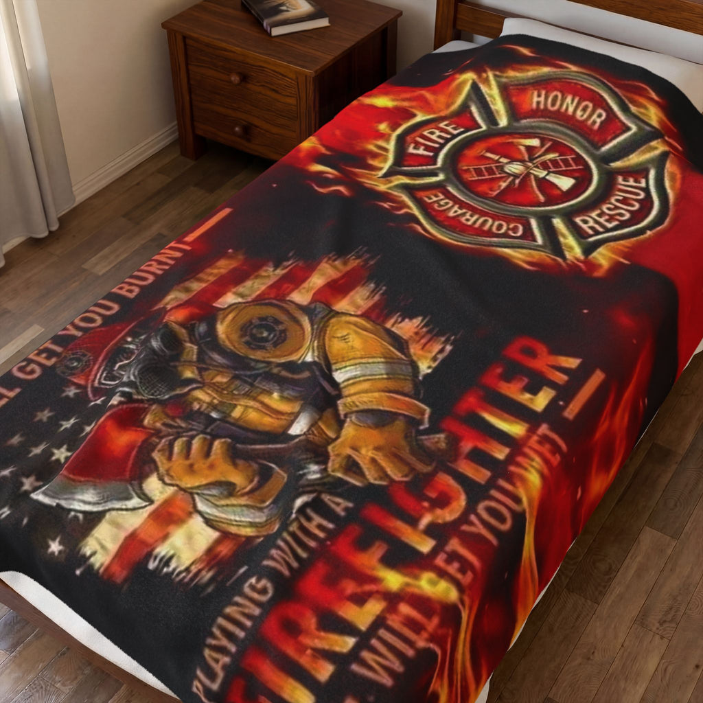 Firefighter Velveteen Plush Blanket - 'Playing With Fire' Rescue Fleece Throw