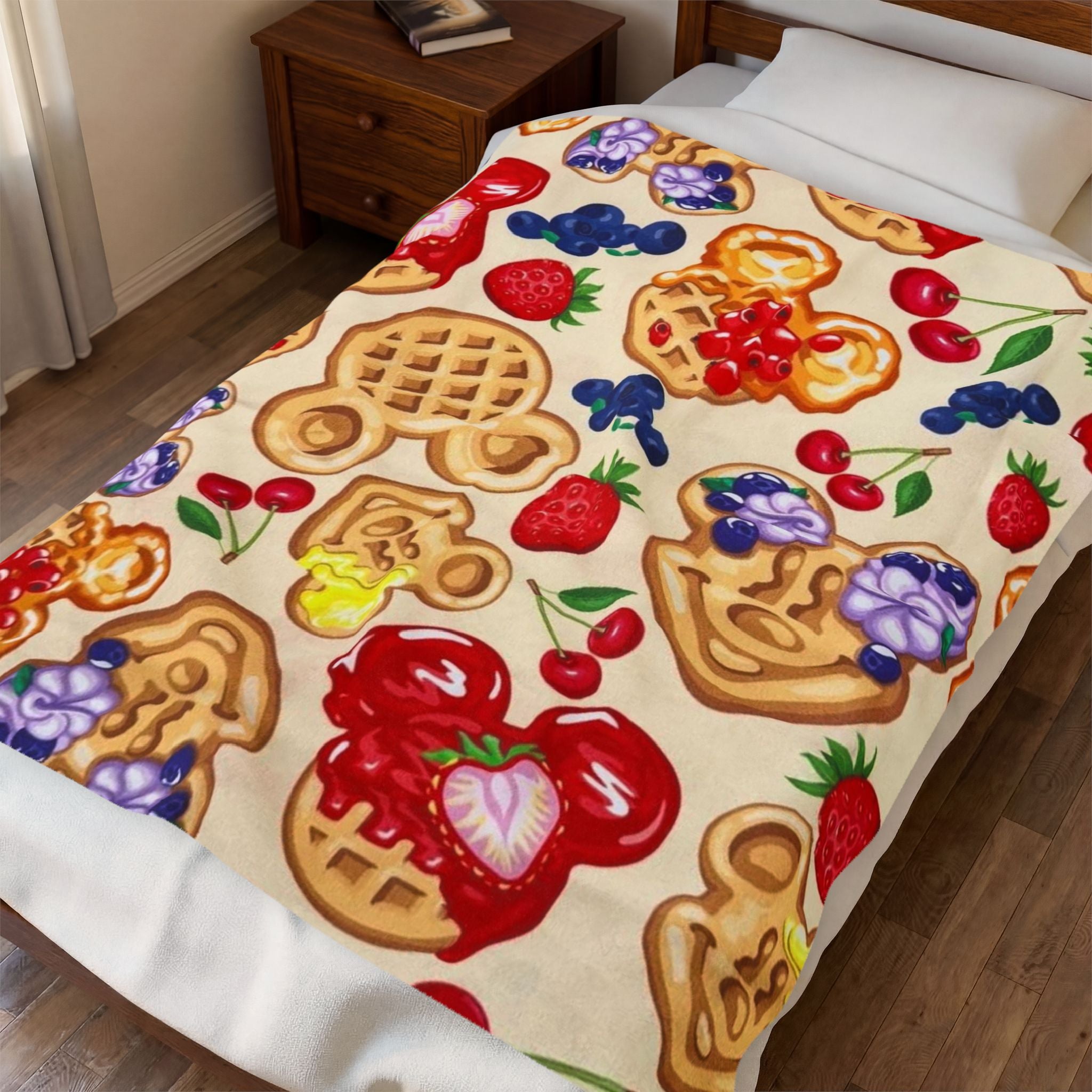 Plush Blanket — Cute Breakfast Waffles & Berries Velveteen Throw