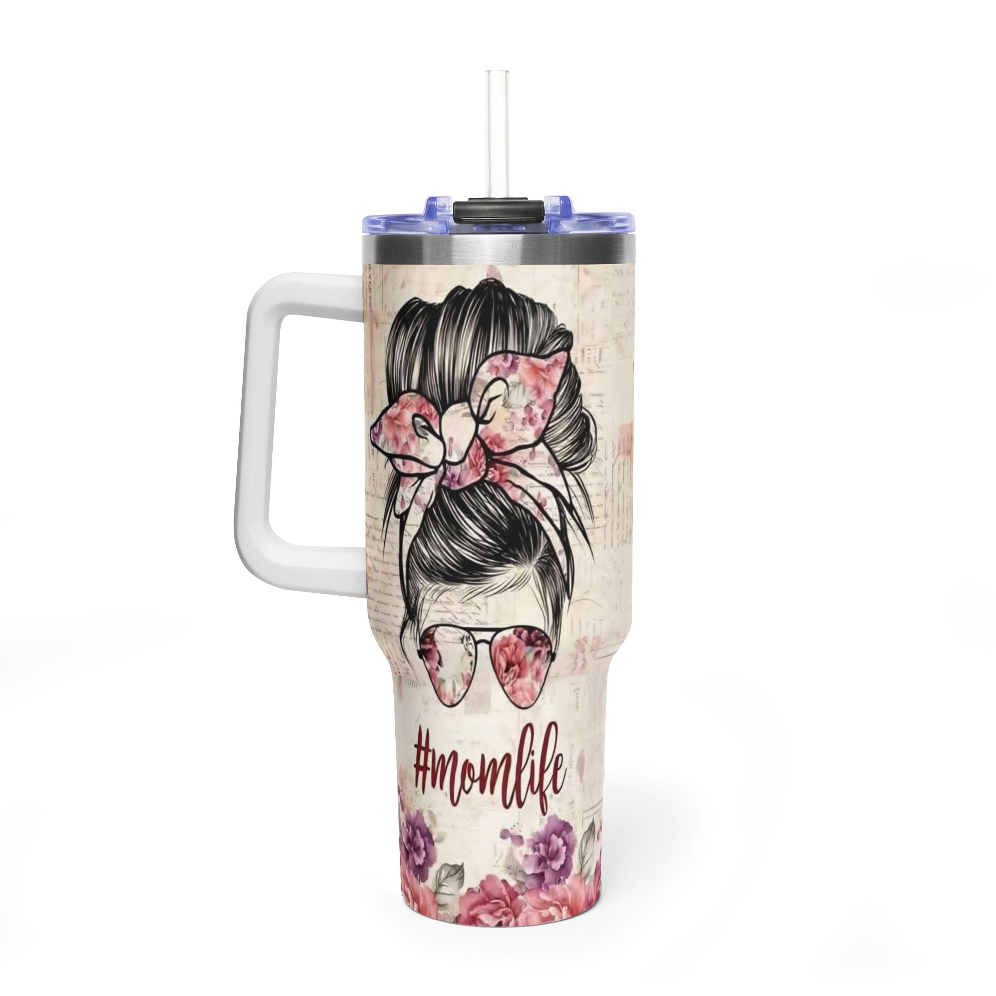 40oz Mom Life Vacuum Tumbler – Floral Momlife Travel Mug