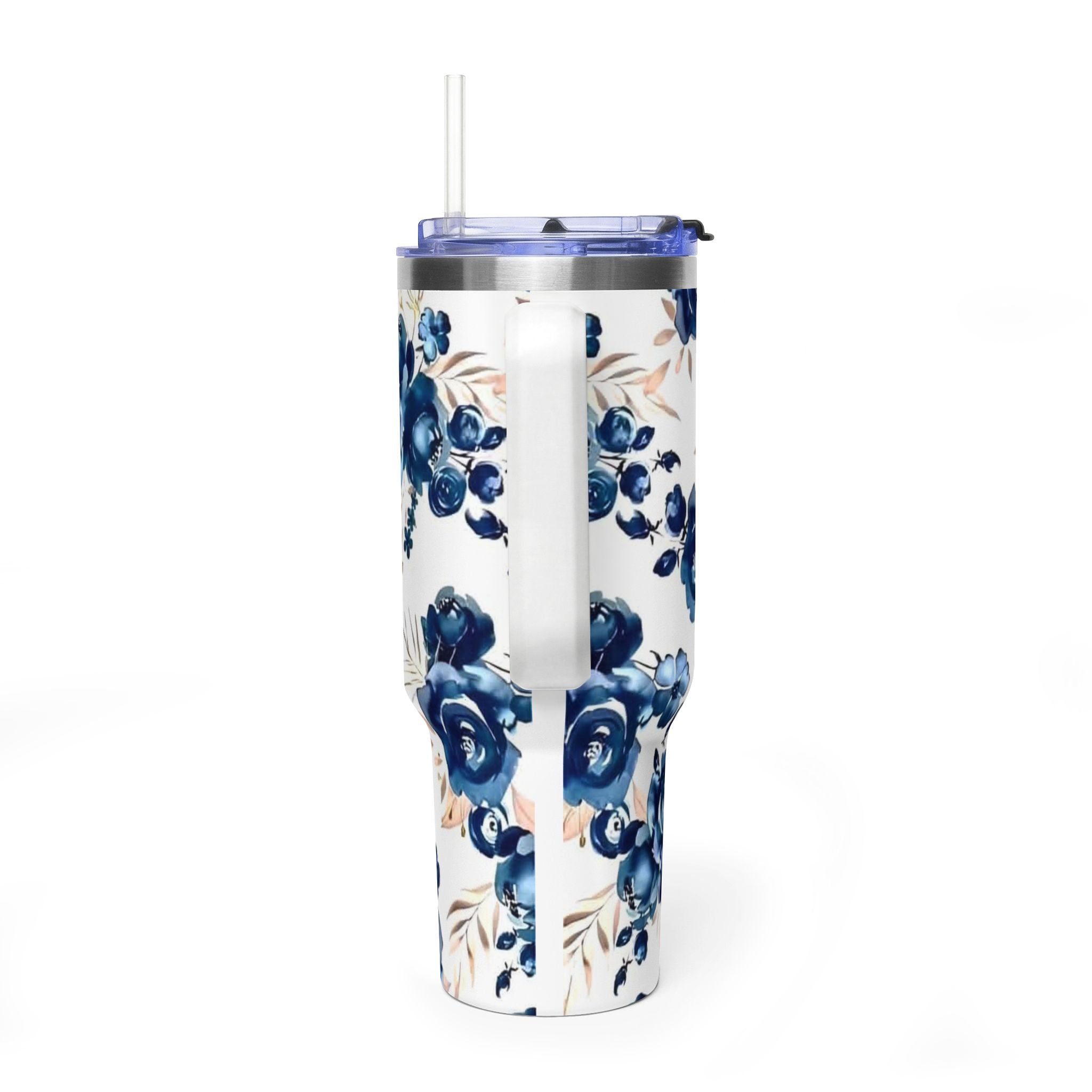 Mom Floral 40oz Vacuum Tumbler – Insulated Travel Mug for Mom, Blue Rose Mother's Day Gift
