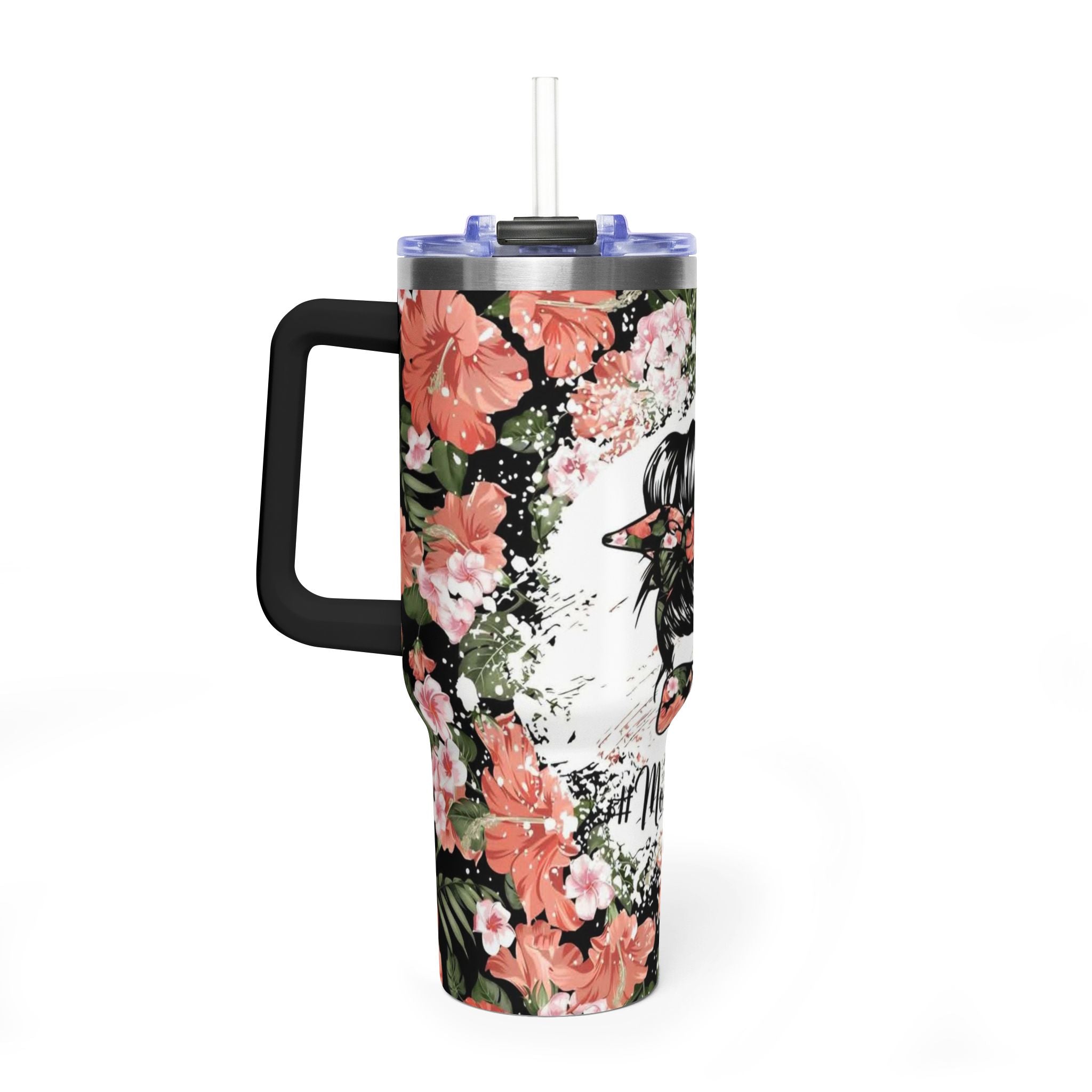 40oz Floral Mom Life Tumbler – Insulated Vacuum Travel Cup with Straw