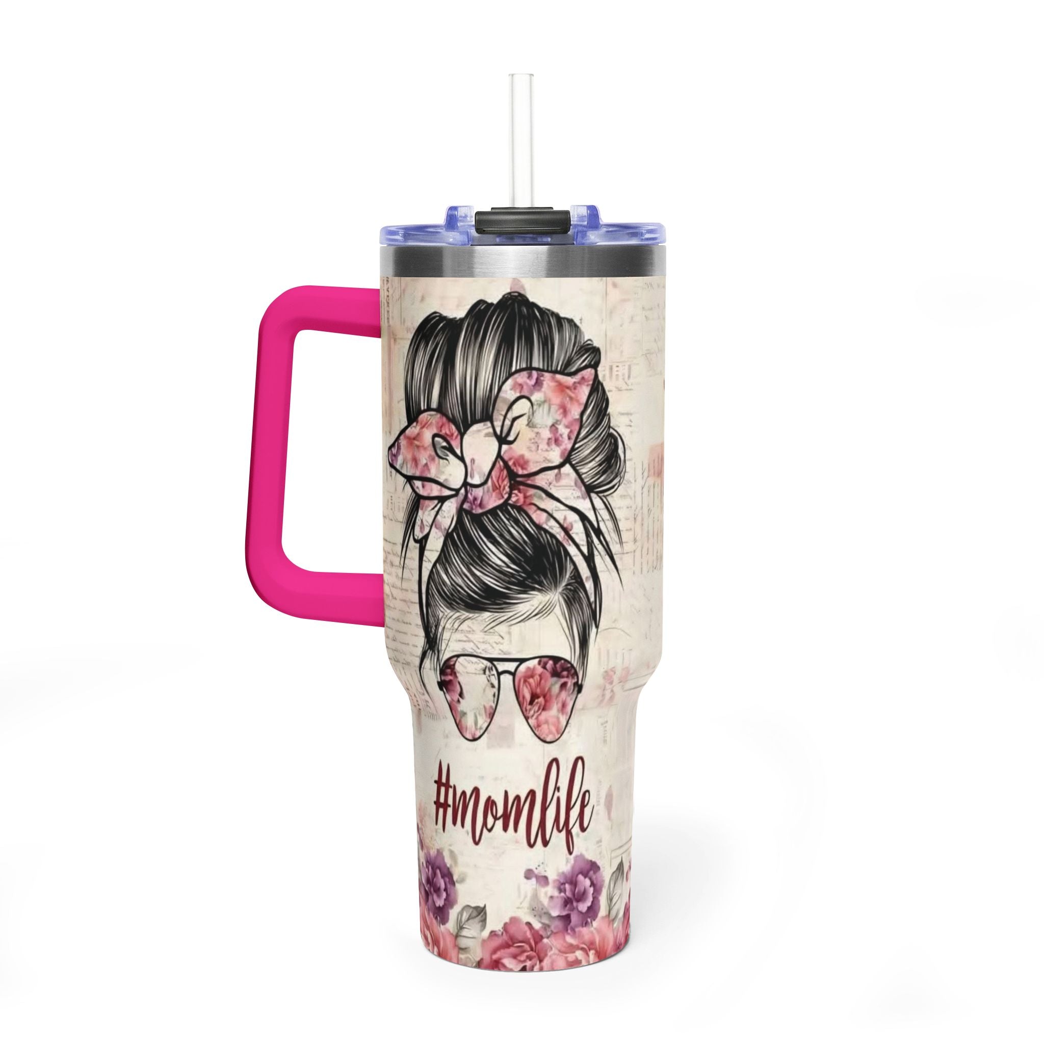 40oz Mom Life Vacuum Tumbler – Floral Momlife Travel Mug