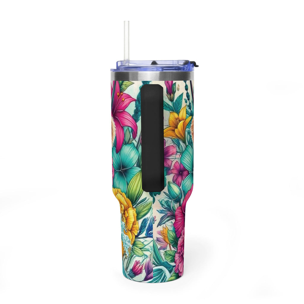40oz Thermal Tumbler – Floral Highland Cow Insulated Travel Mug