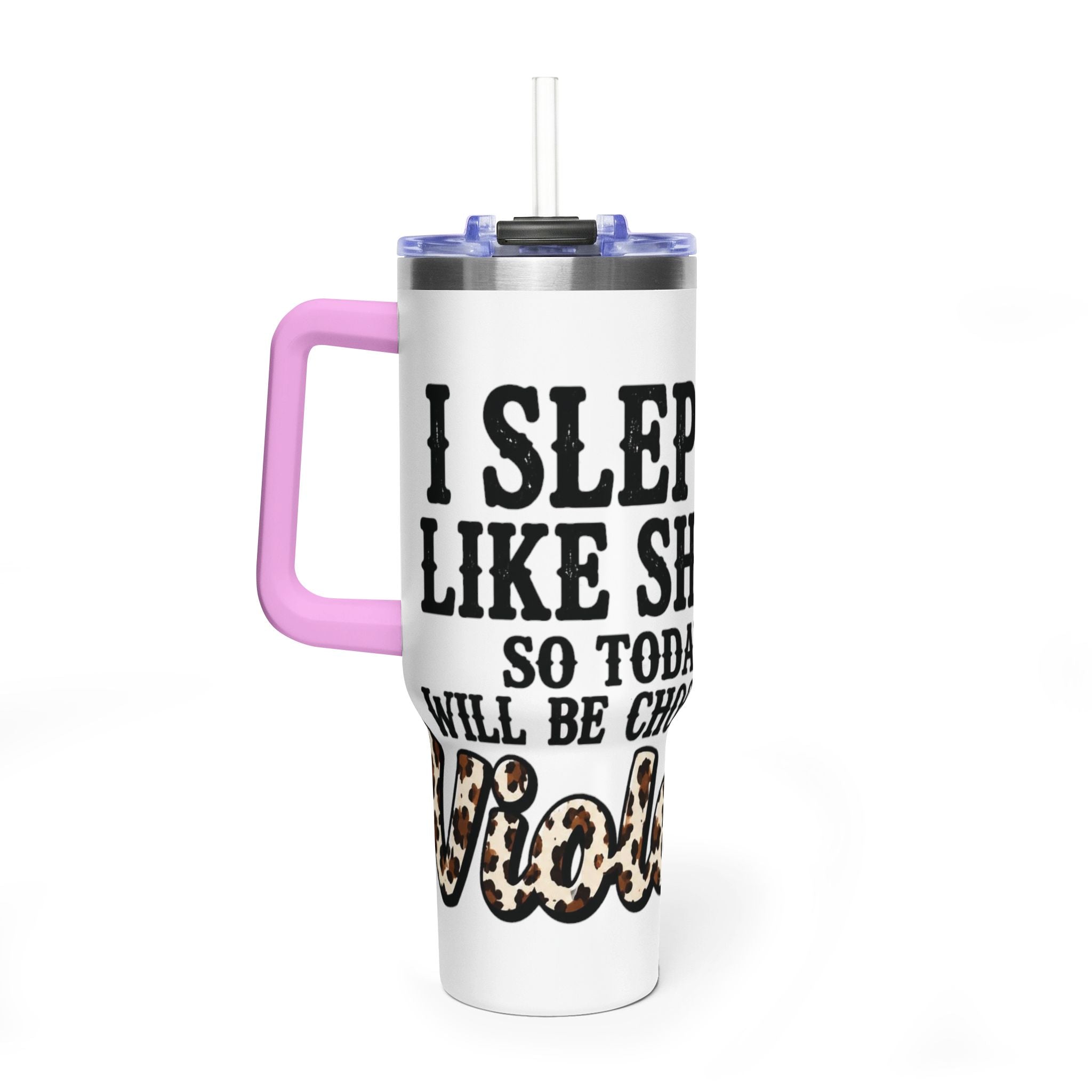 40oz Insulated Tumbler – "I Slept Like Shit So Today Will Be Chaos" Leopard Accent