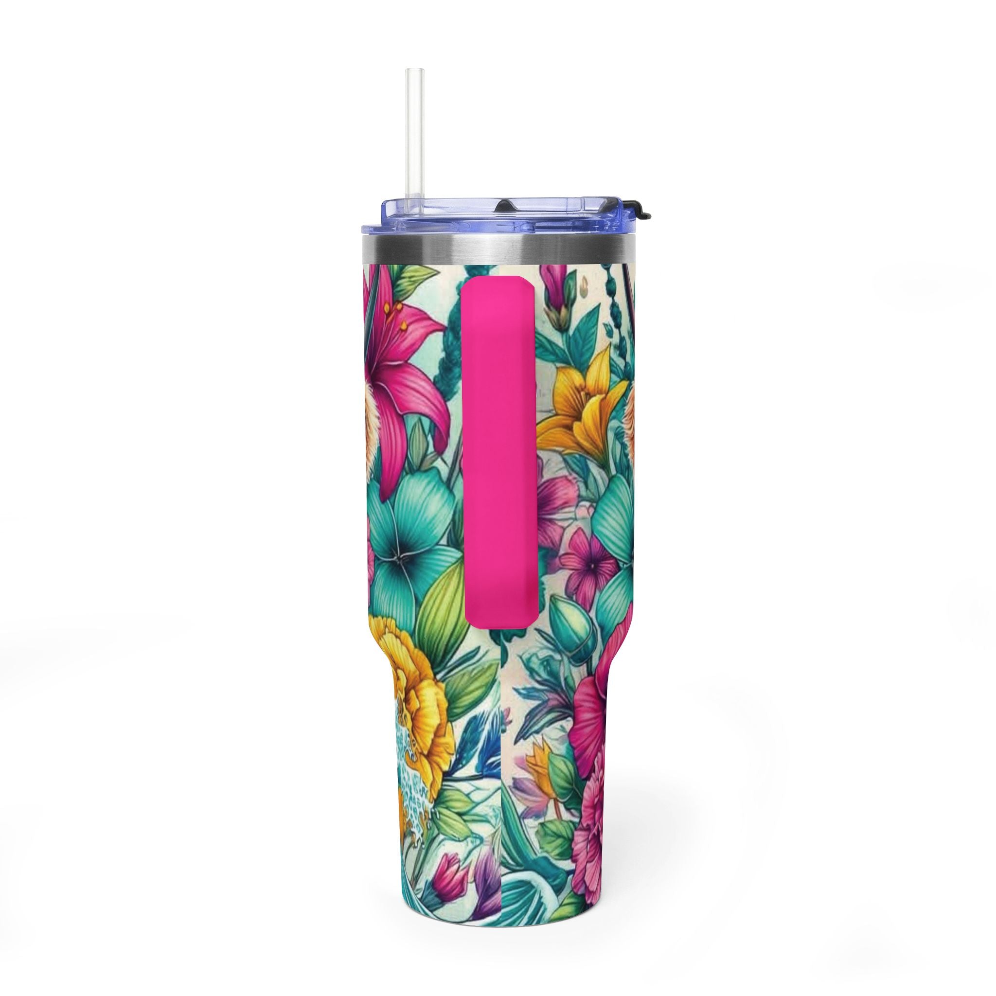 40oz Thermal Tumbler – Floral Highland Cow Insulated Travel Mug