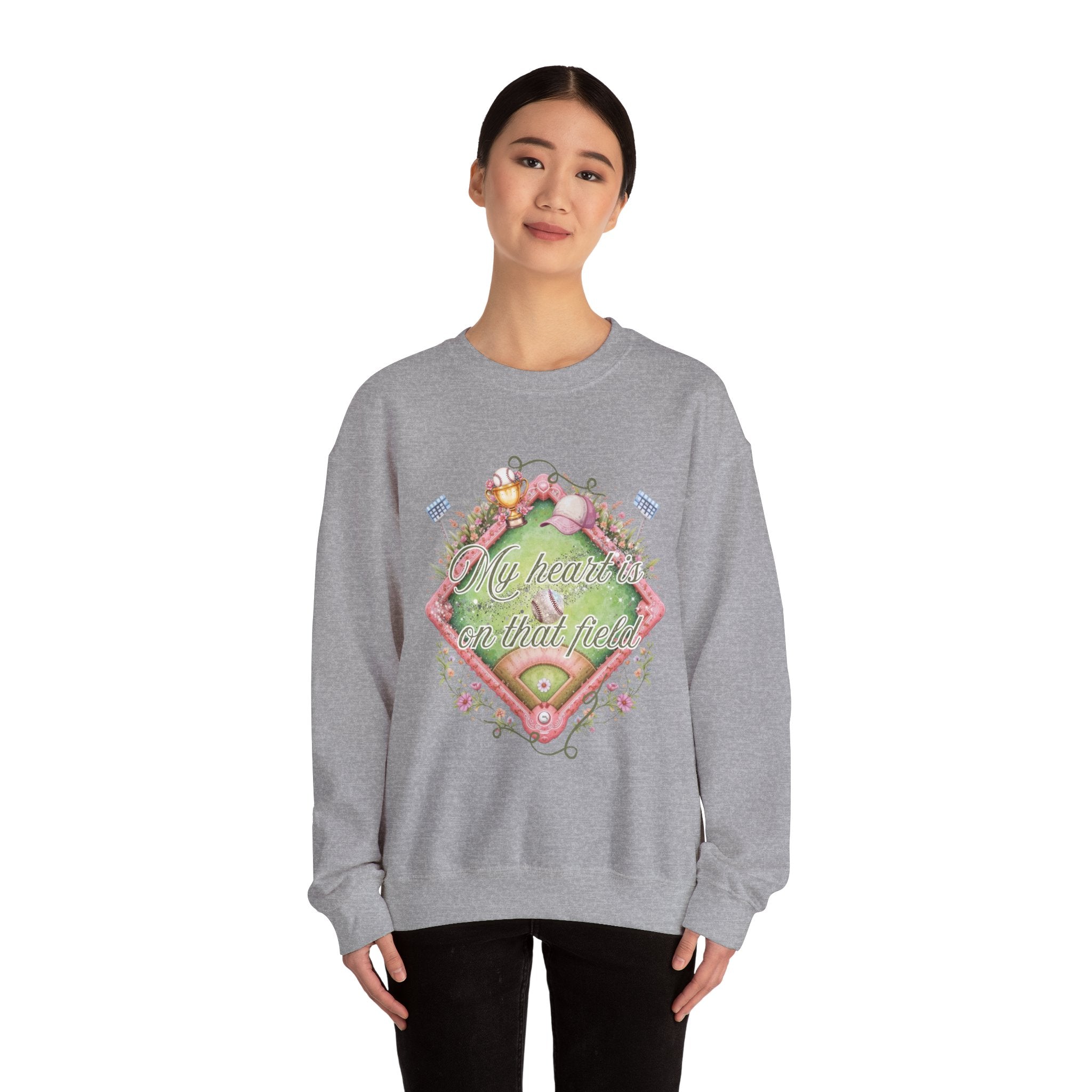 Baseball Field Floral Sweatshirt — “My heart’s on that field” Crewneck