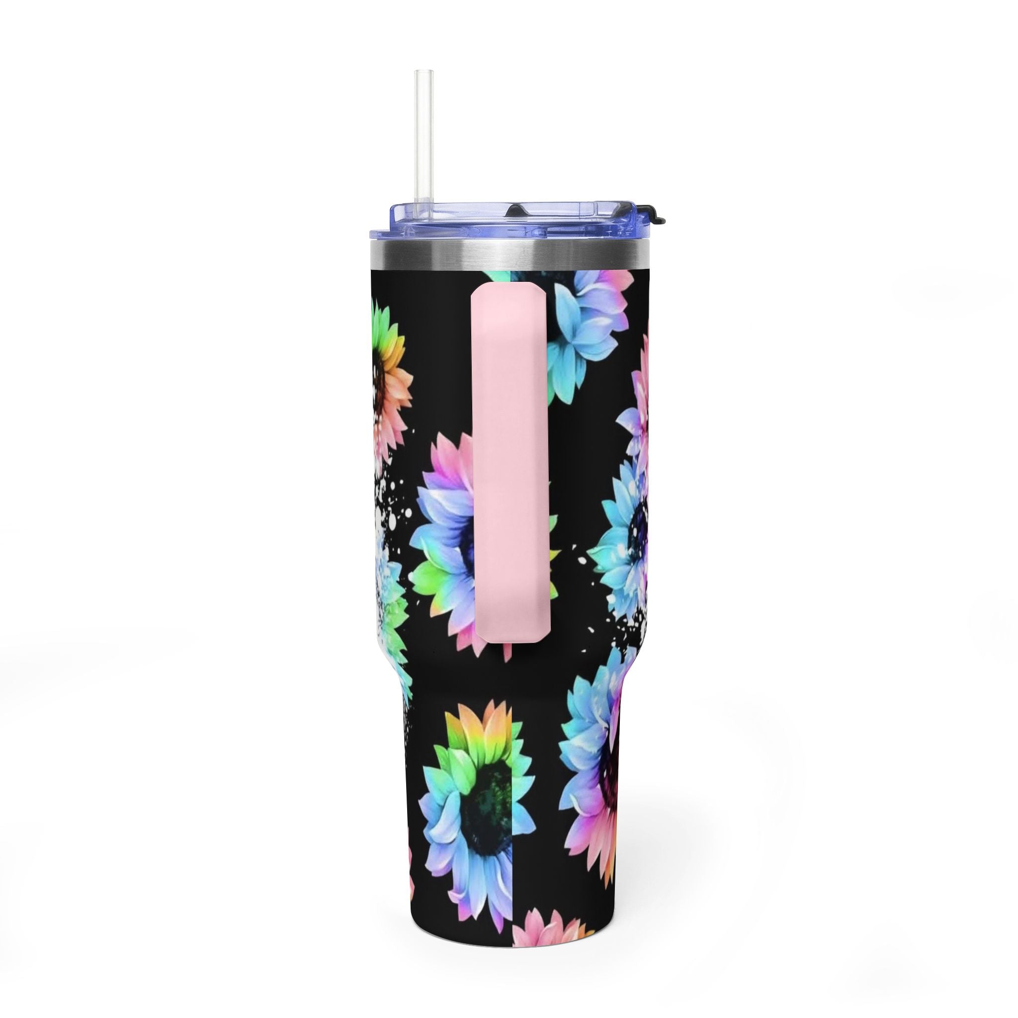 40oz Mom Life Tumbler - Floral Skull Messy Bun Vacuum Insulated Travel Mug
