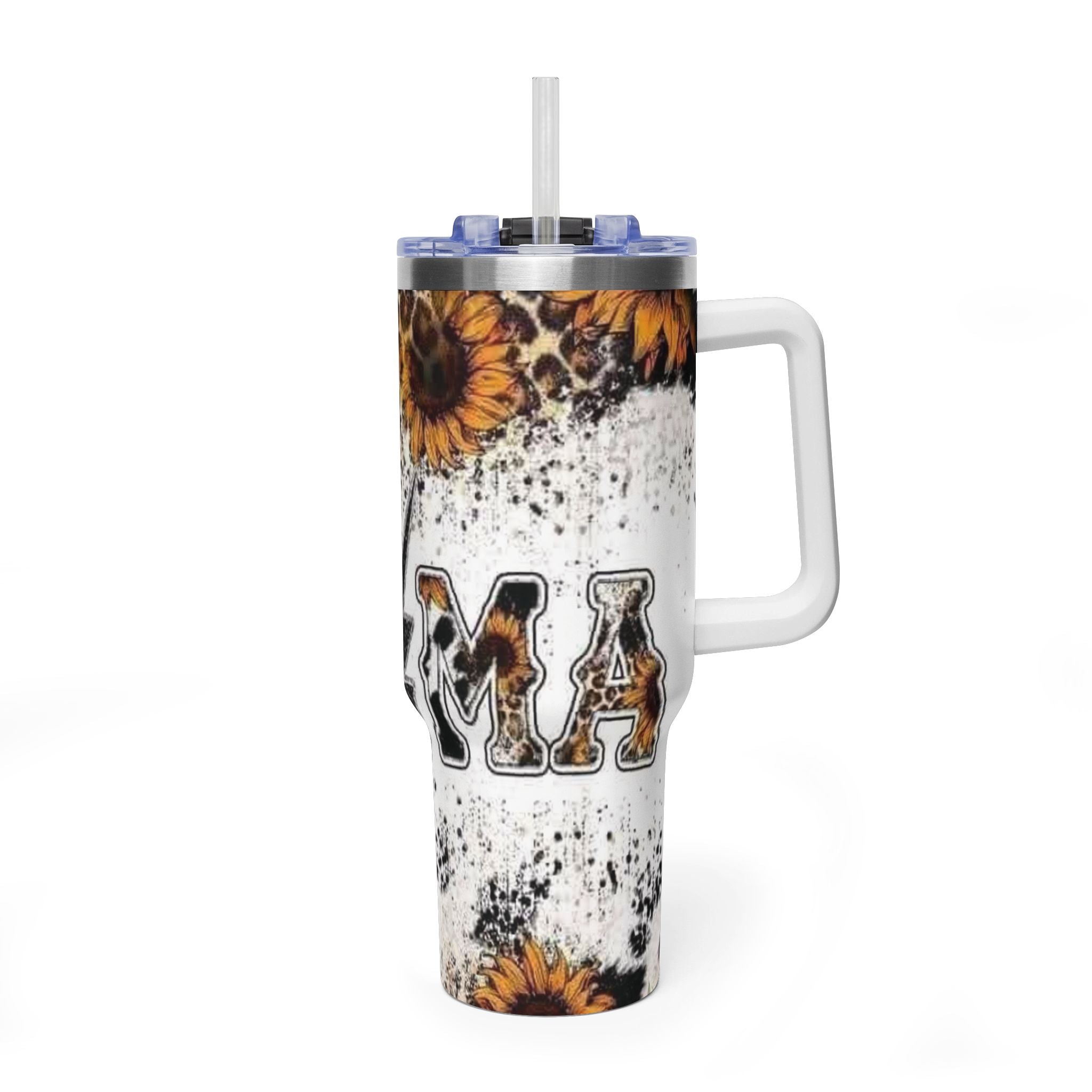 40oz Tumbler - 'Mama' Leopard Sunflower Insulated Travel Cup