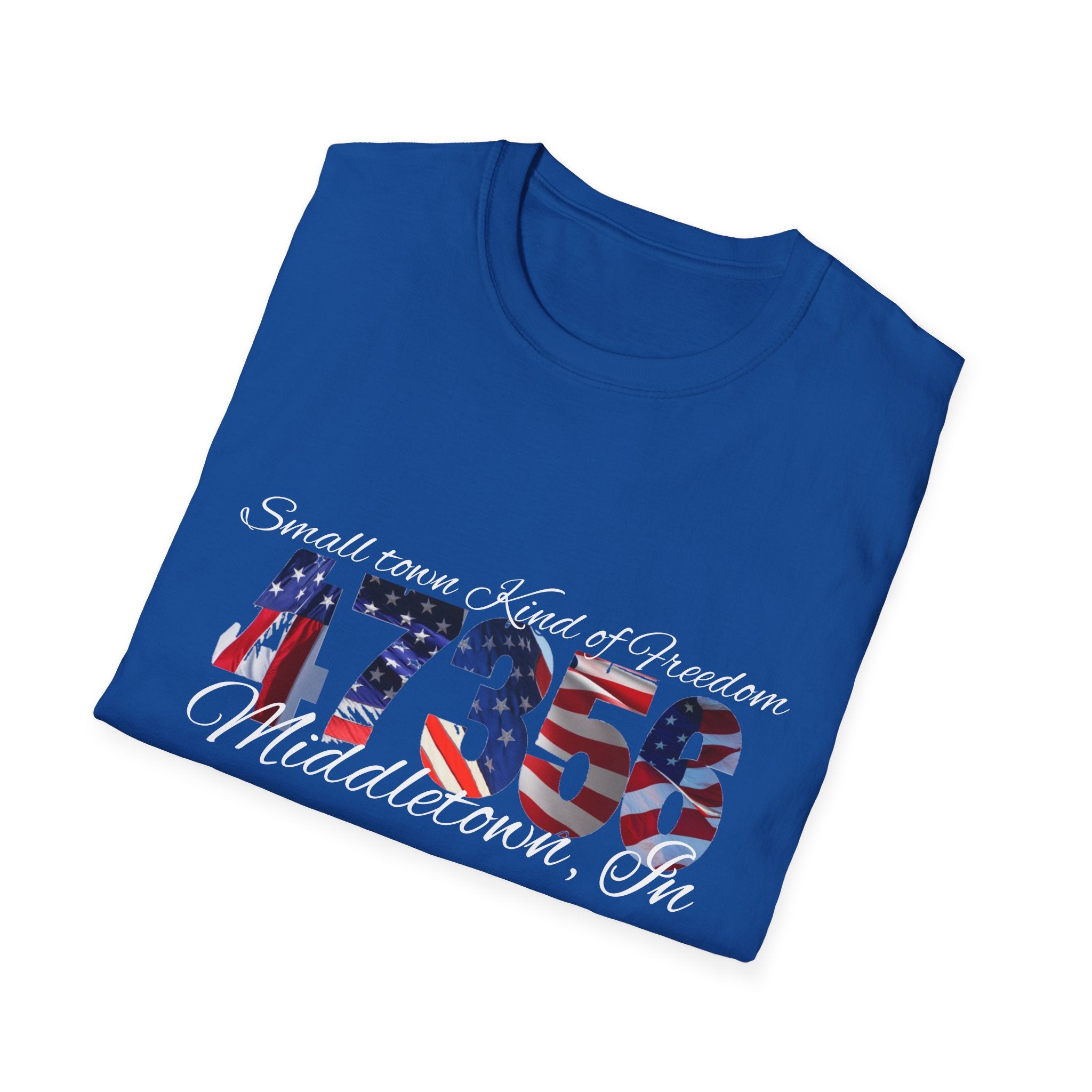 4th of July USA Flag T-Shirt — "Small town. Kind of freedom. Middletown, IN" Patriotic Tee