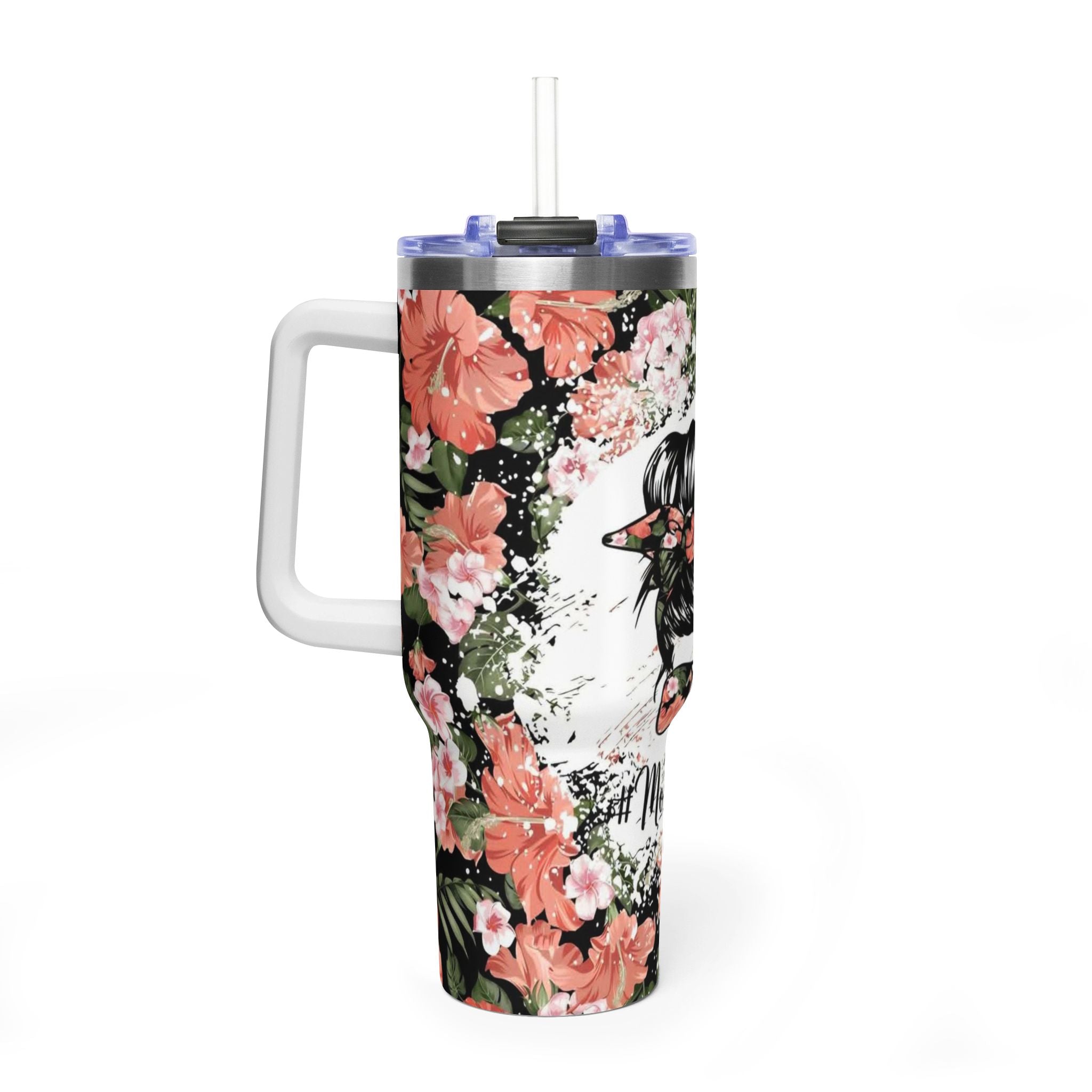 40oz Floral Mom Life Tumbler – Insulated Vacuum Travel Cup with Straw