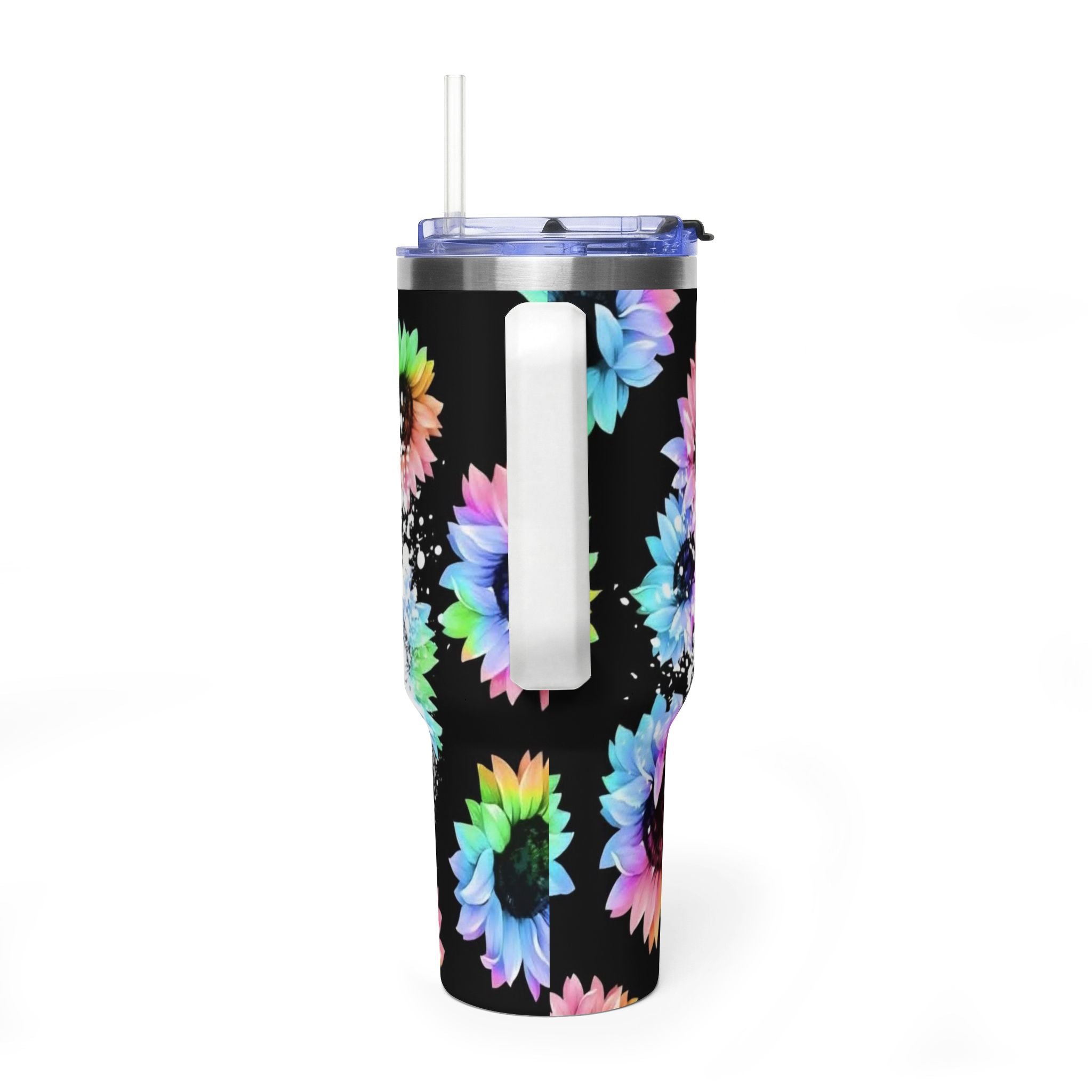 40oz Mom Life Tumbler - Floral Skull Messy Bun Vacuum Insulated Travel Mug