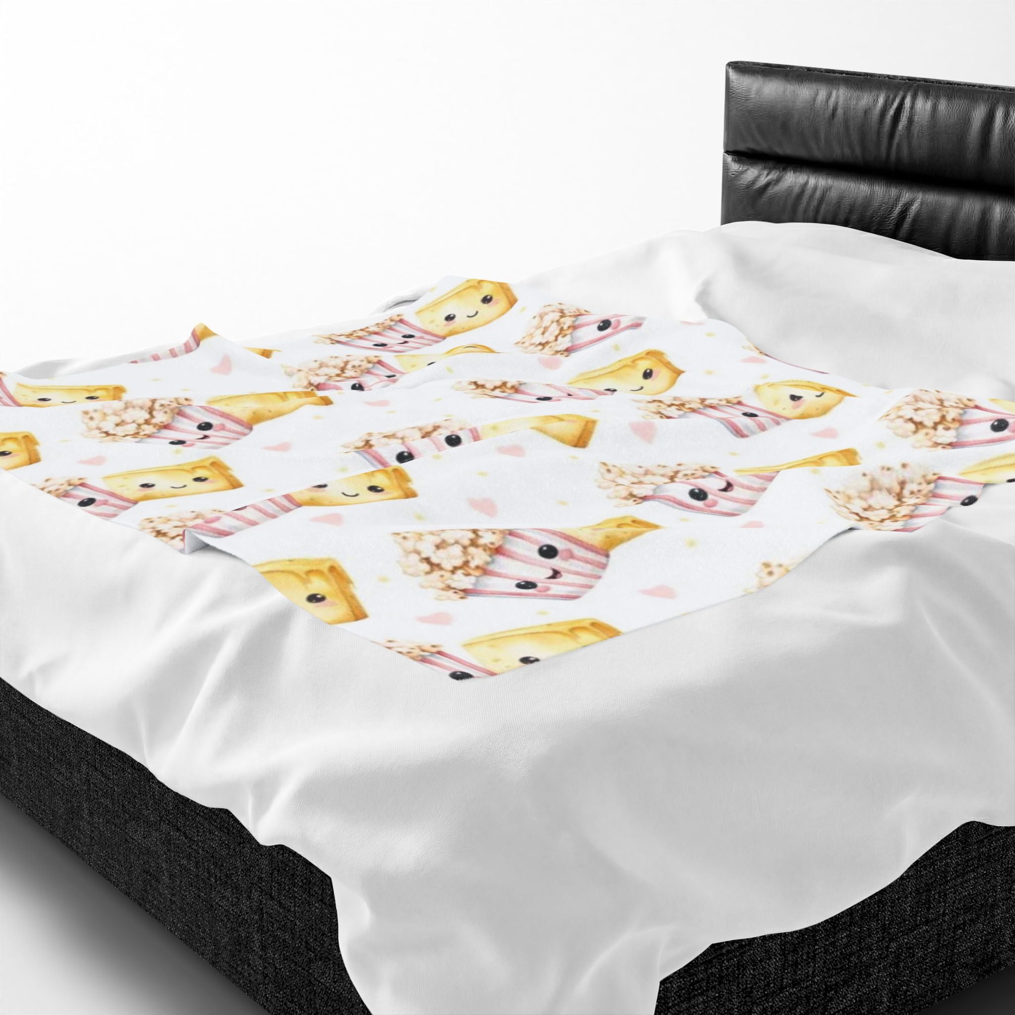 Cute Kawaii Popcorn & Cupcake Velveteen Plush Blanket