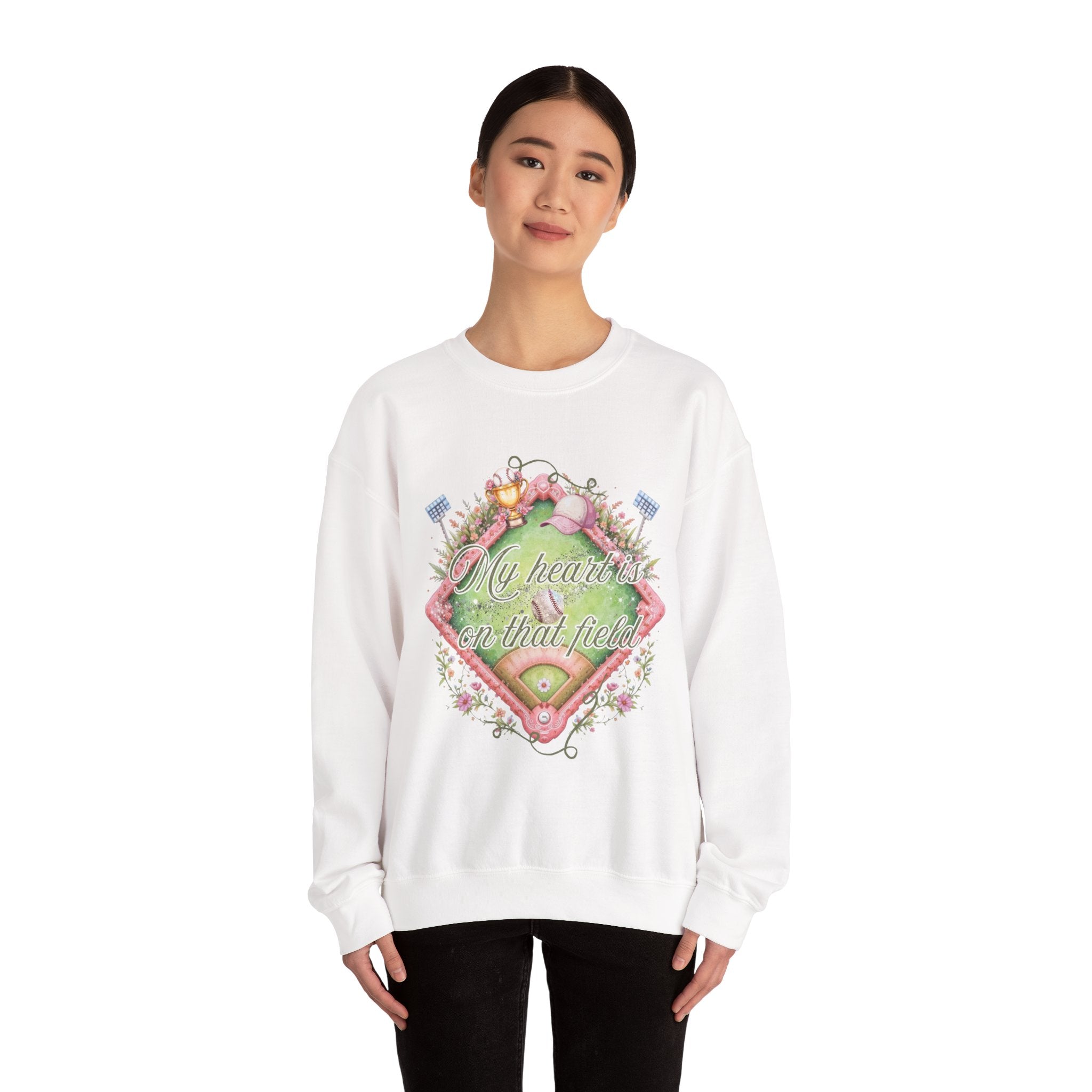 Baseball Field Floral Sweatshirt — “My heart’s on that field” Crewneck