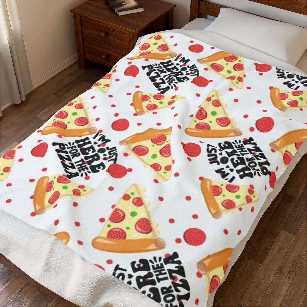 Pizza Pattern Velveteen Plush Blanket — “I’m Just Here for the Pizza” Cozy Throw