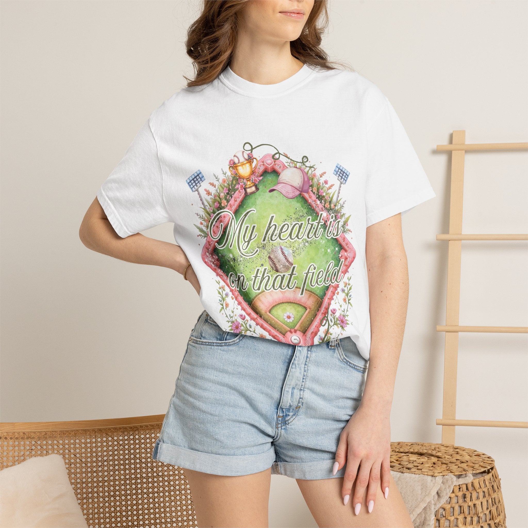 Baseball Field Floral T-Shirt — "My Heart's on That Field"