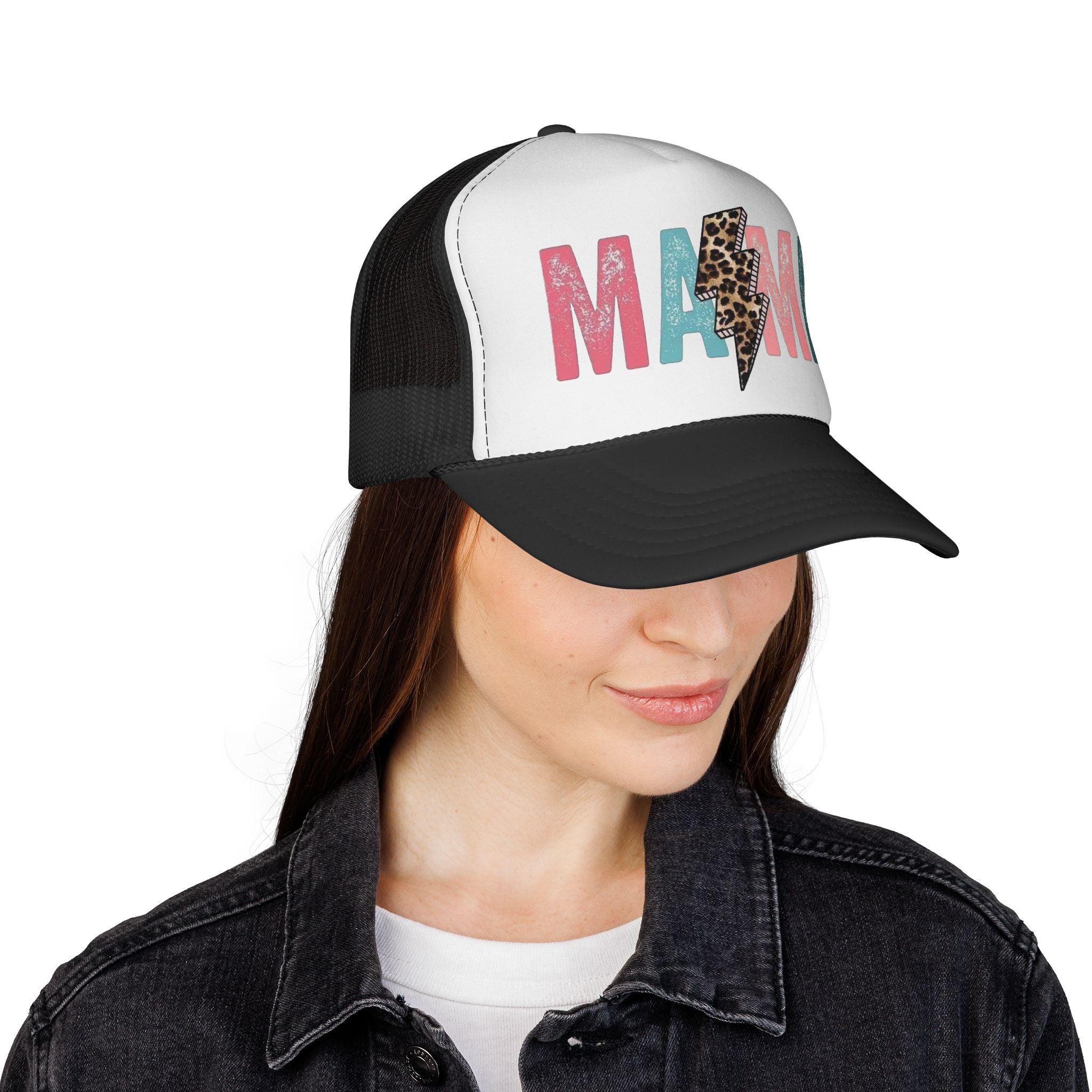 Mama Lightning Bolt Trucker Cap | Leopard Print Mama Hat