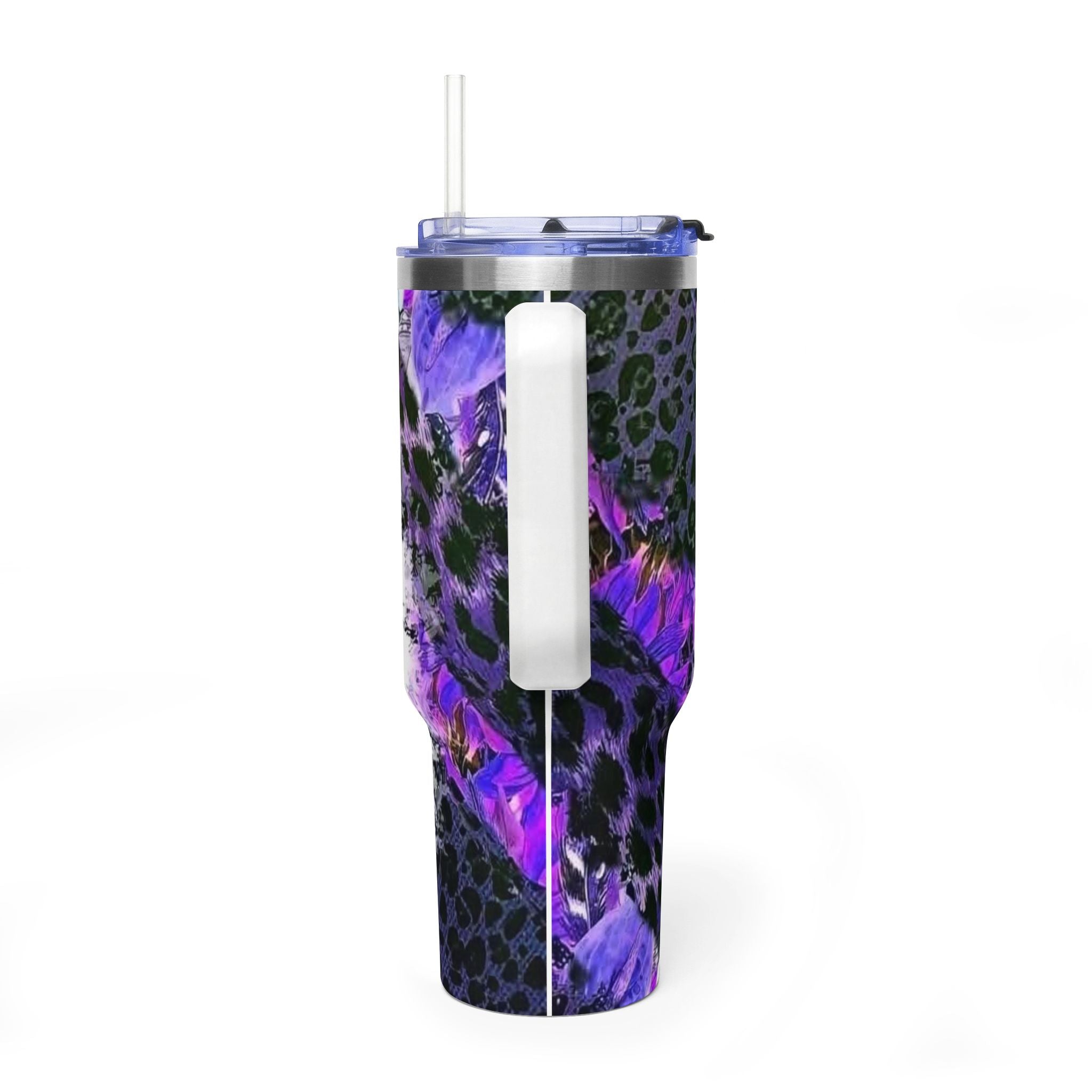 40oz Boss Mom Tumbler — Purple Leopard Floral Thermal Travel Mug