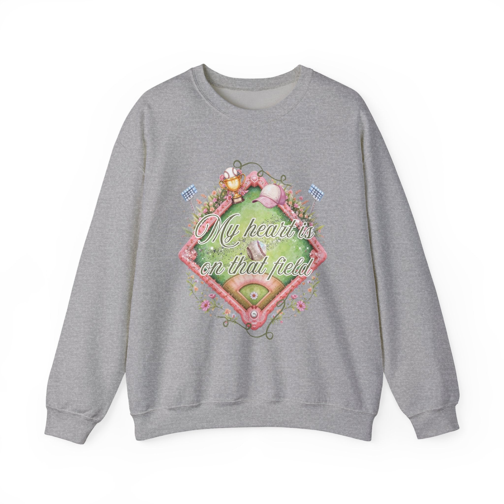 Baseball Field Floral Sweatshirt — “My heart’s on that field” Crewneck