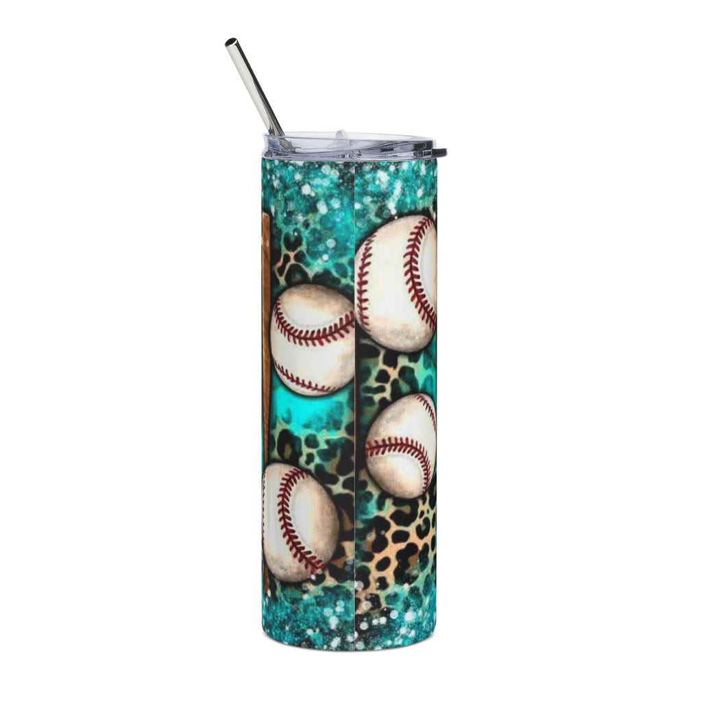 Baseball Mom 20oz Stainless Steel Tumbler - Teal Heart & Bat Design