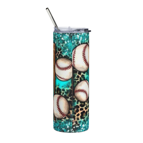 Baseball Mom 20oz Stainless Steel Tumbler - Teal Heart & Bat Design
