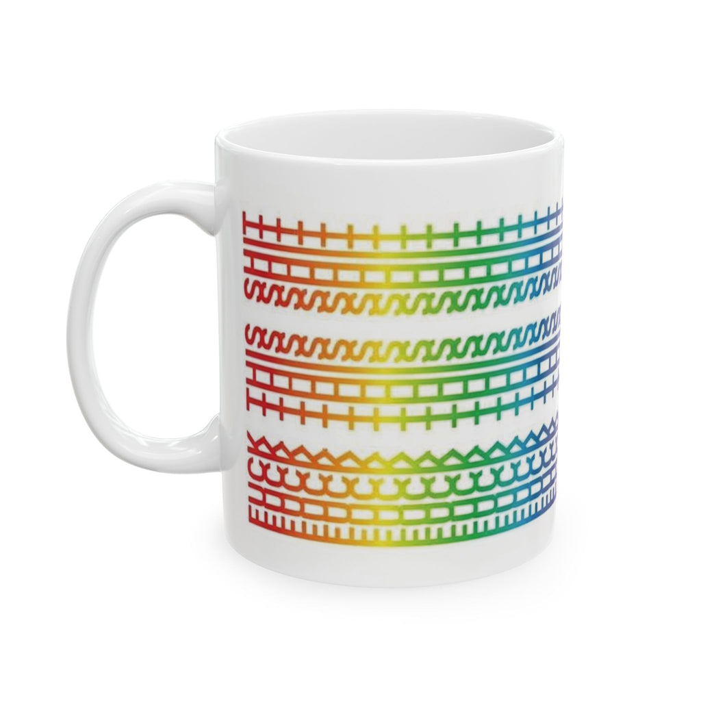 Rainbow Knit Pattern Mug — 'Fuck This Shit' Bold Slogan Ceramic Coffee Cup (11oz/15oz)