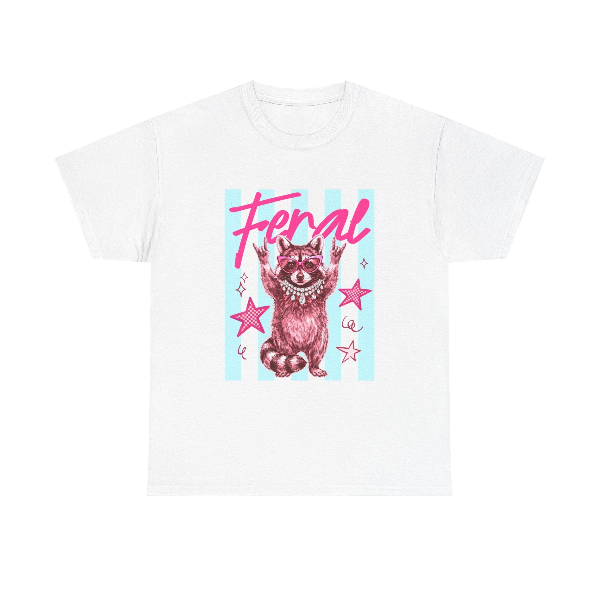 Feral Raccoon Graphic Tee - Retro Pink & Aqua Vintage Animal T-Shirt