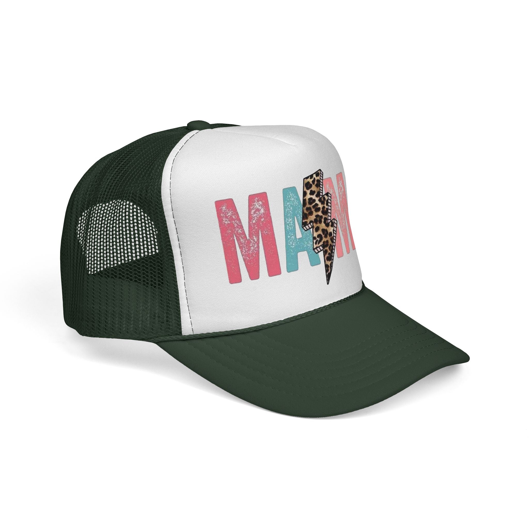 Mama Lightning Bolt Trucker Cap | Leopard Print Mama Hat