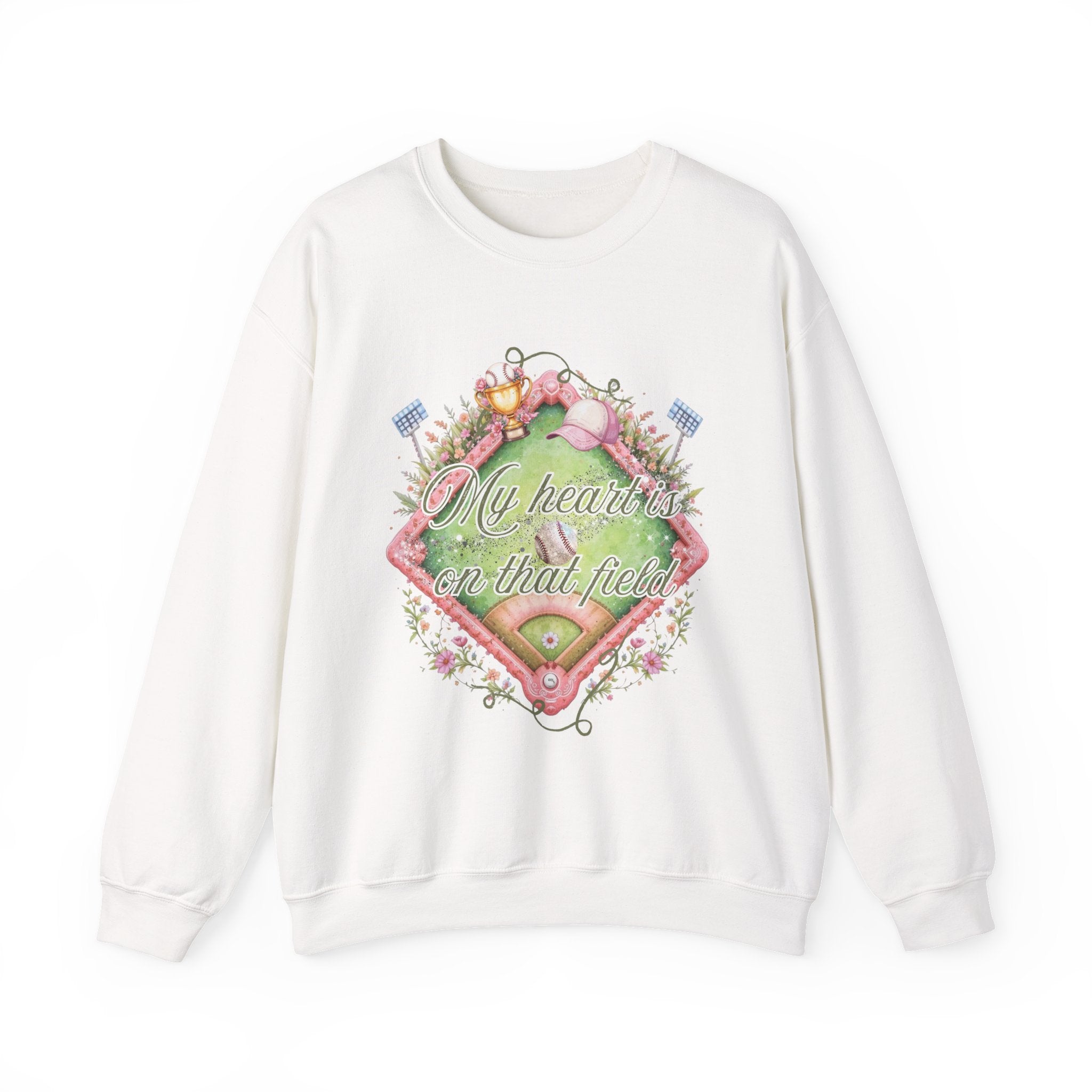 Baseball Field Floral Sweatshirt — “My heart’s on that field” Crewneck