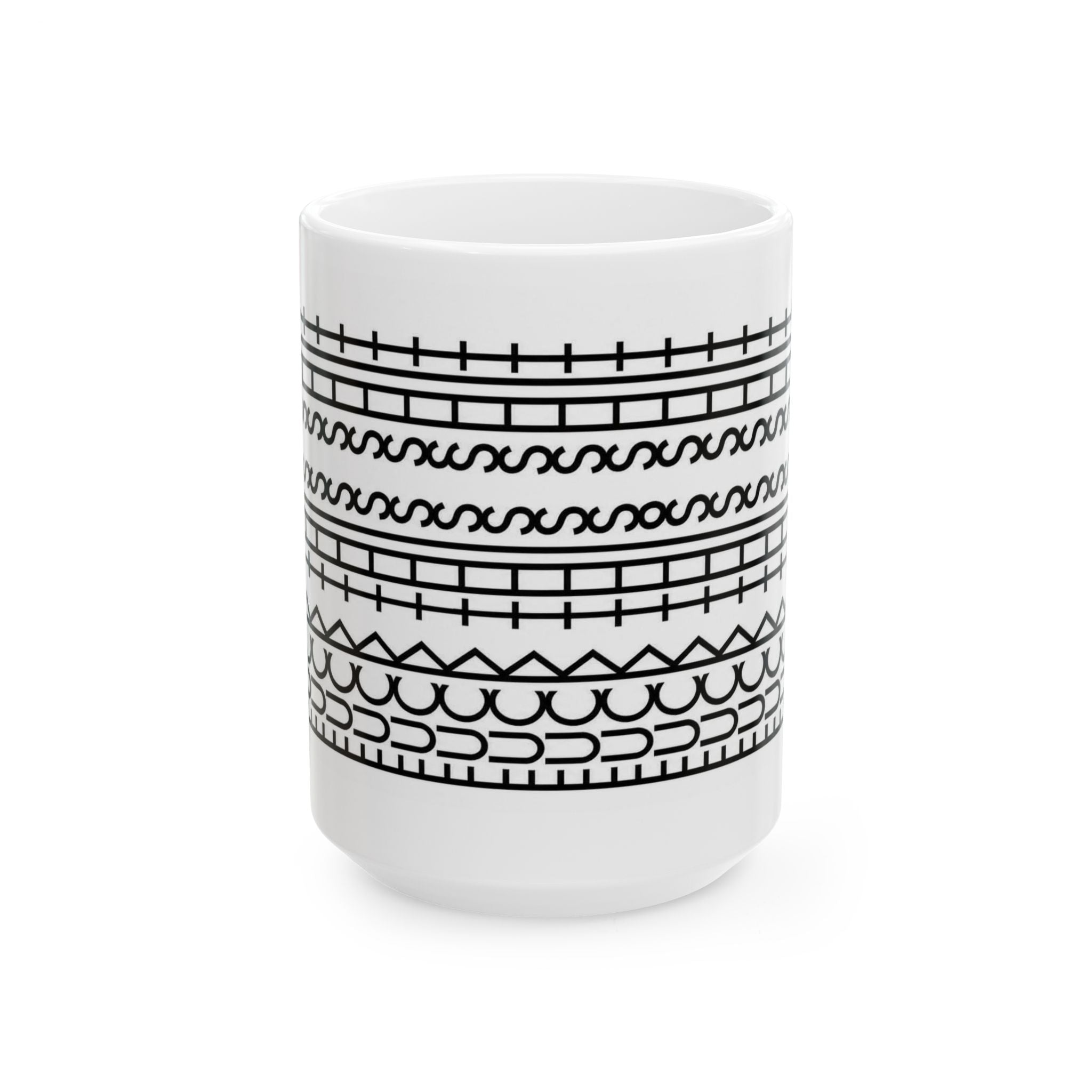 Black Tribal Line Pattern Ceramic Mug (11oz, 15oz)