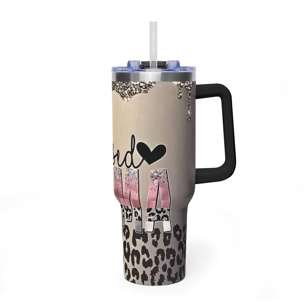 Blessed Leopard 40oz Vacuum Tumbler — Insulated Travel Cup with Glitter Drip Design
