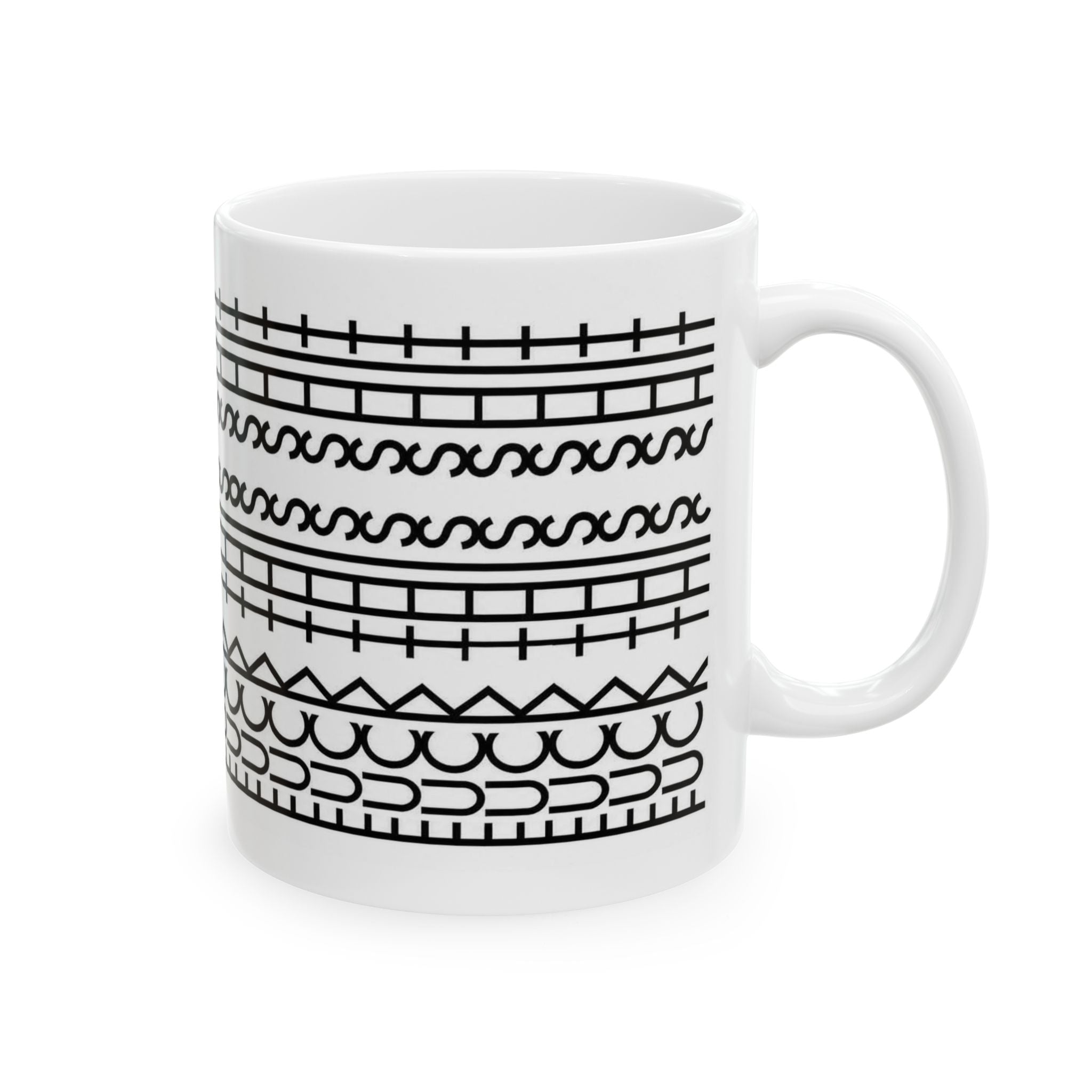 Black Tribal Line Pattern Ceramic Mug (11oz, 15oz)
