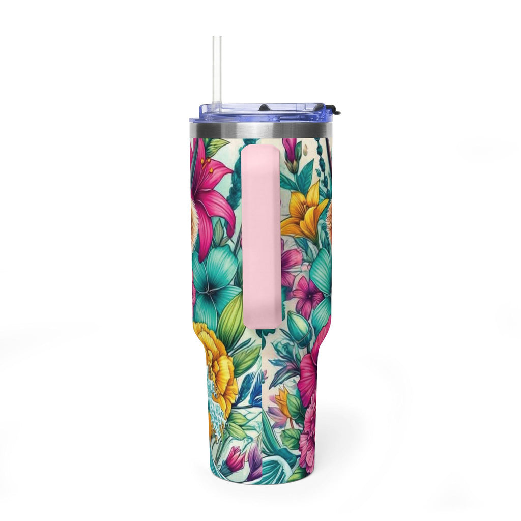 40oz Thermal Tumbler – Floral Highland Cow Insulated Travel Mug