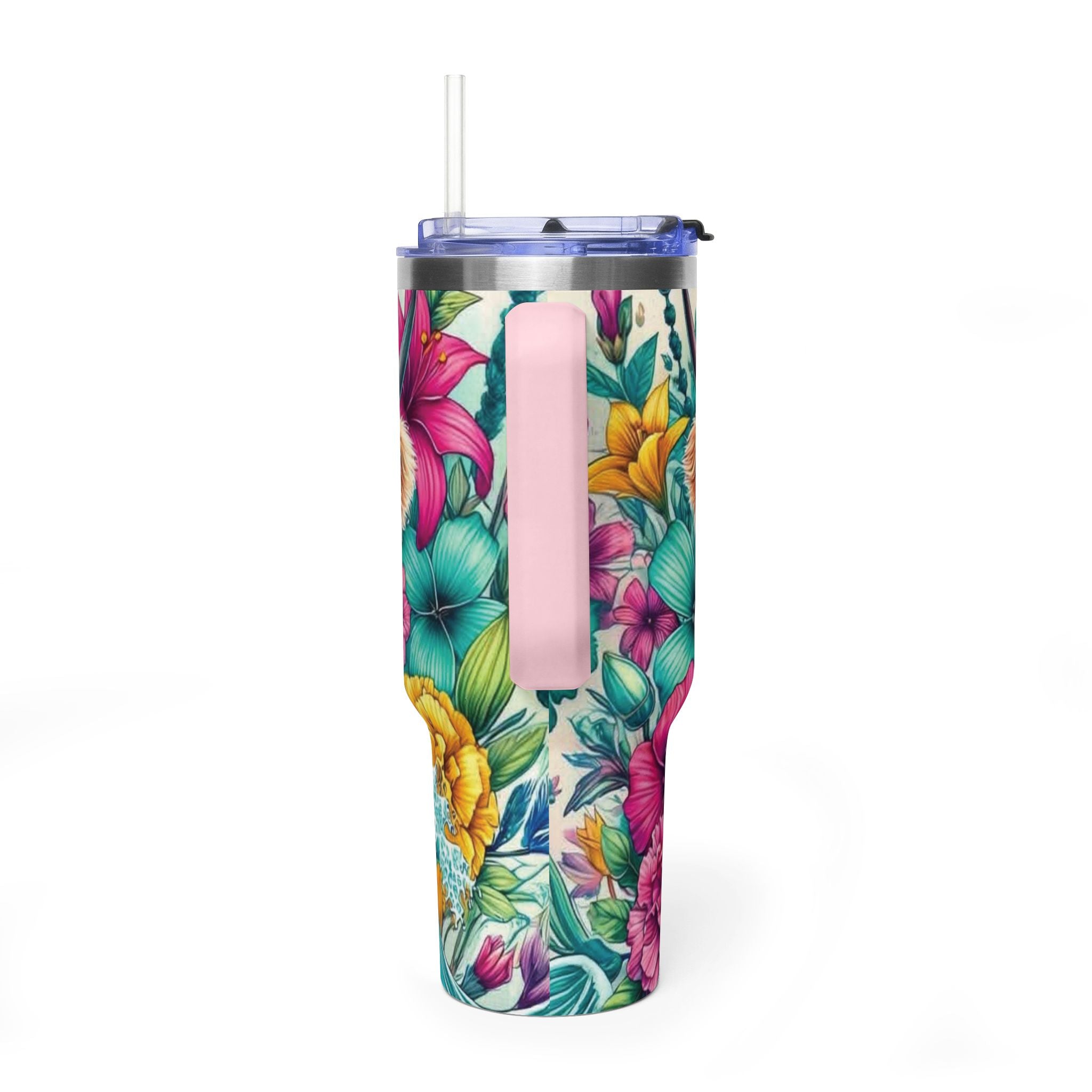 40oz Thermal Tumbler – Floral Highland Cow Insulated Travel Mug