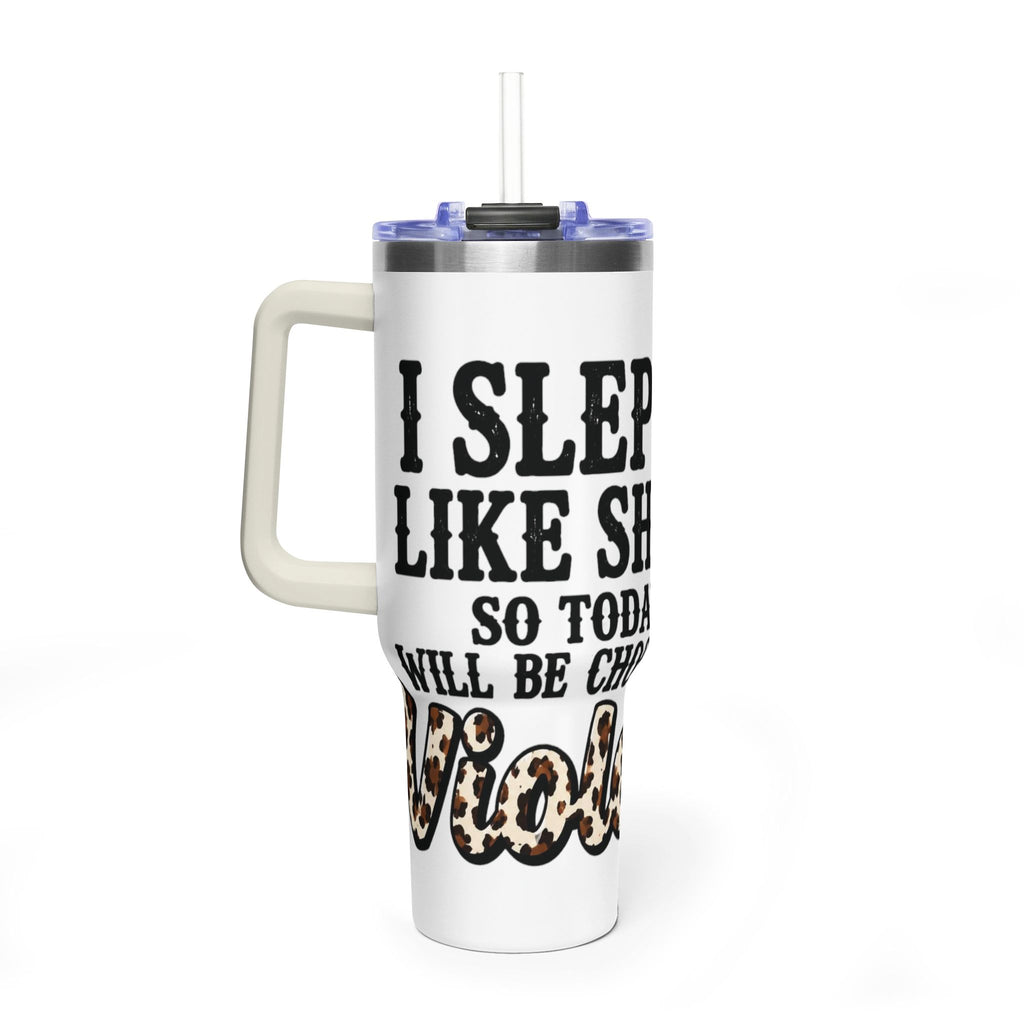 40oz Insulated Tumbler – "I Slept Like Shit So Today Will Be Chaos" Leopard Accent