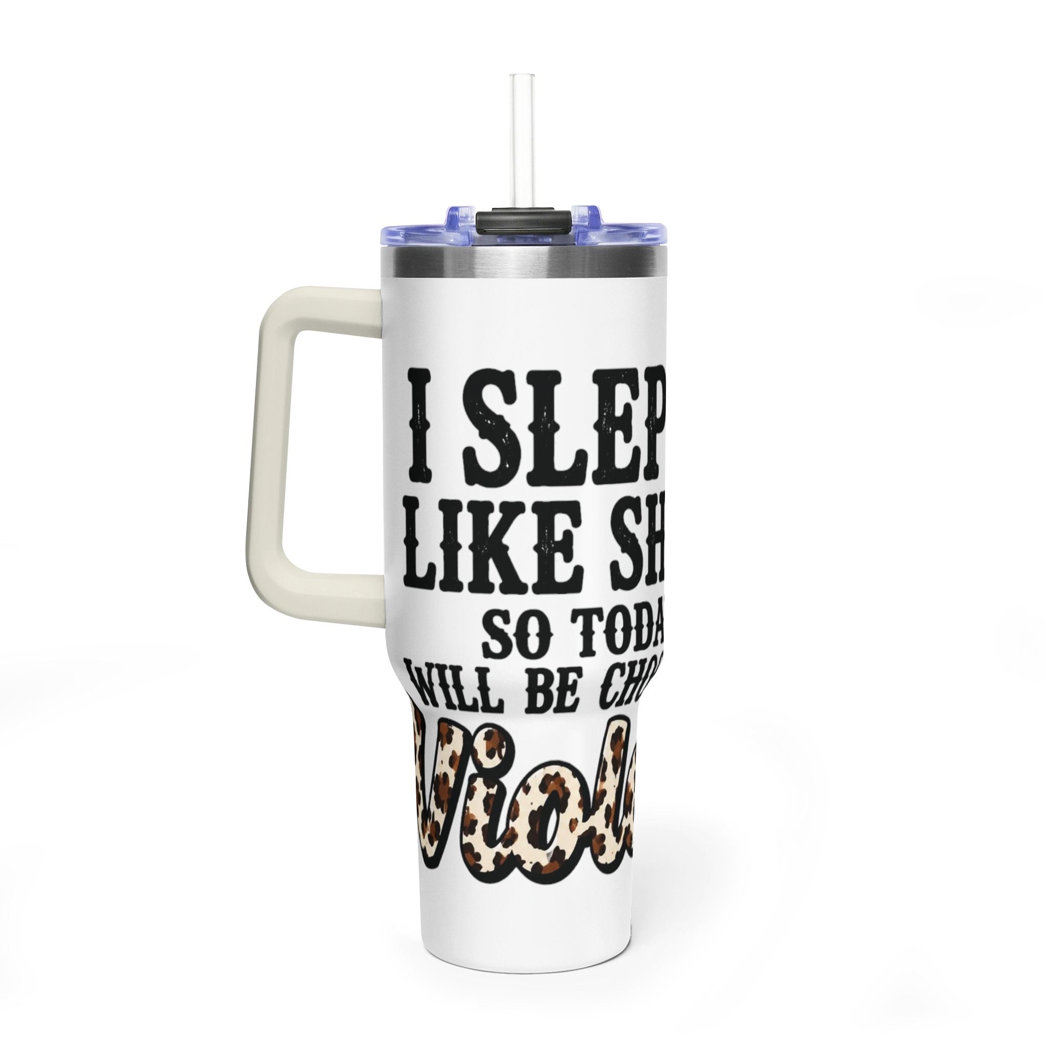 40oz Insulated Tumbler – "I Slept Like Shit So Today Will Be Chaos" Leopard Accent