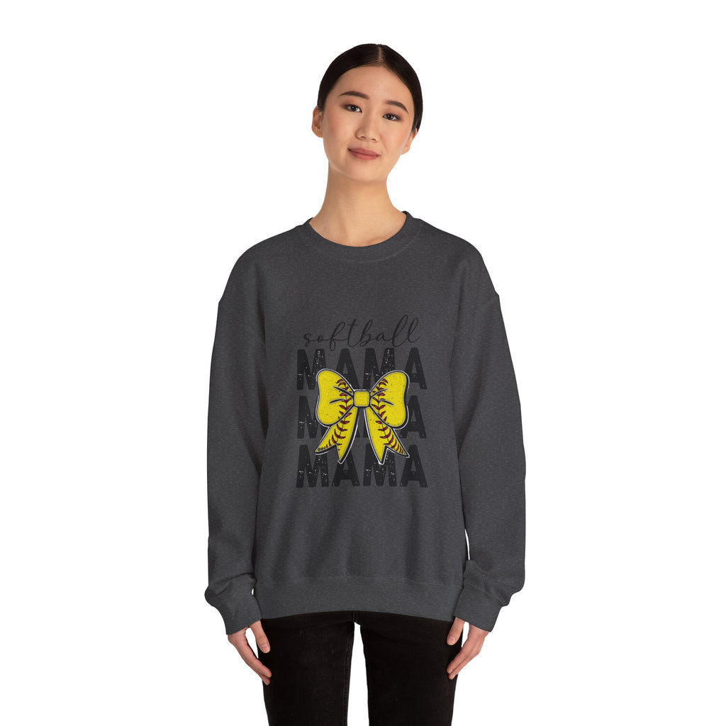 Softball Mama Crewneck Sweatshirt - Yellow Bow Softball Mom Pullover