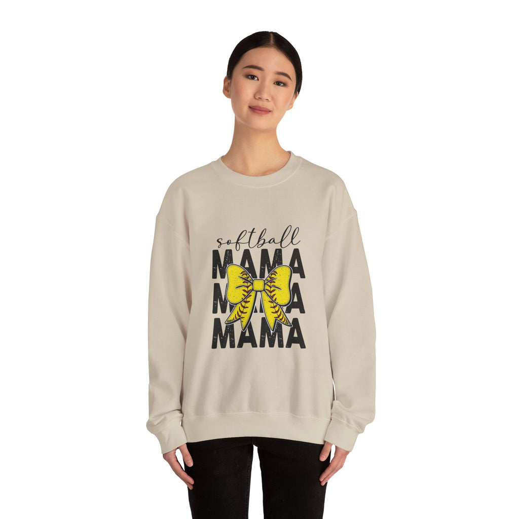 Softball Mama Crewneck Sweatshirt - Yellow Bow Softball Mom Pullover