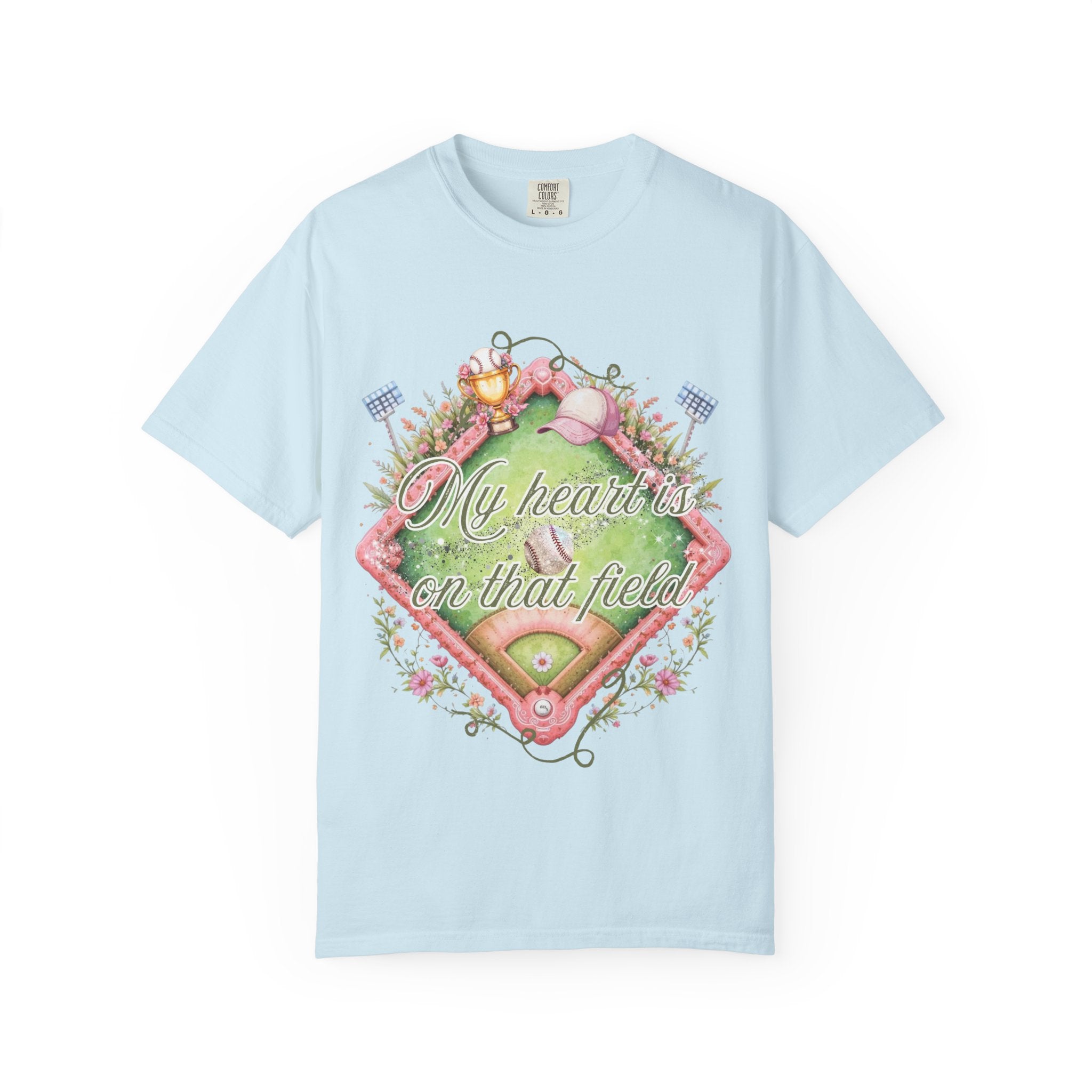 Baseball Field Floral T-Shirt — "My Heart's on That Field"